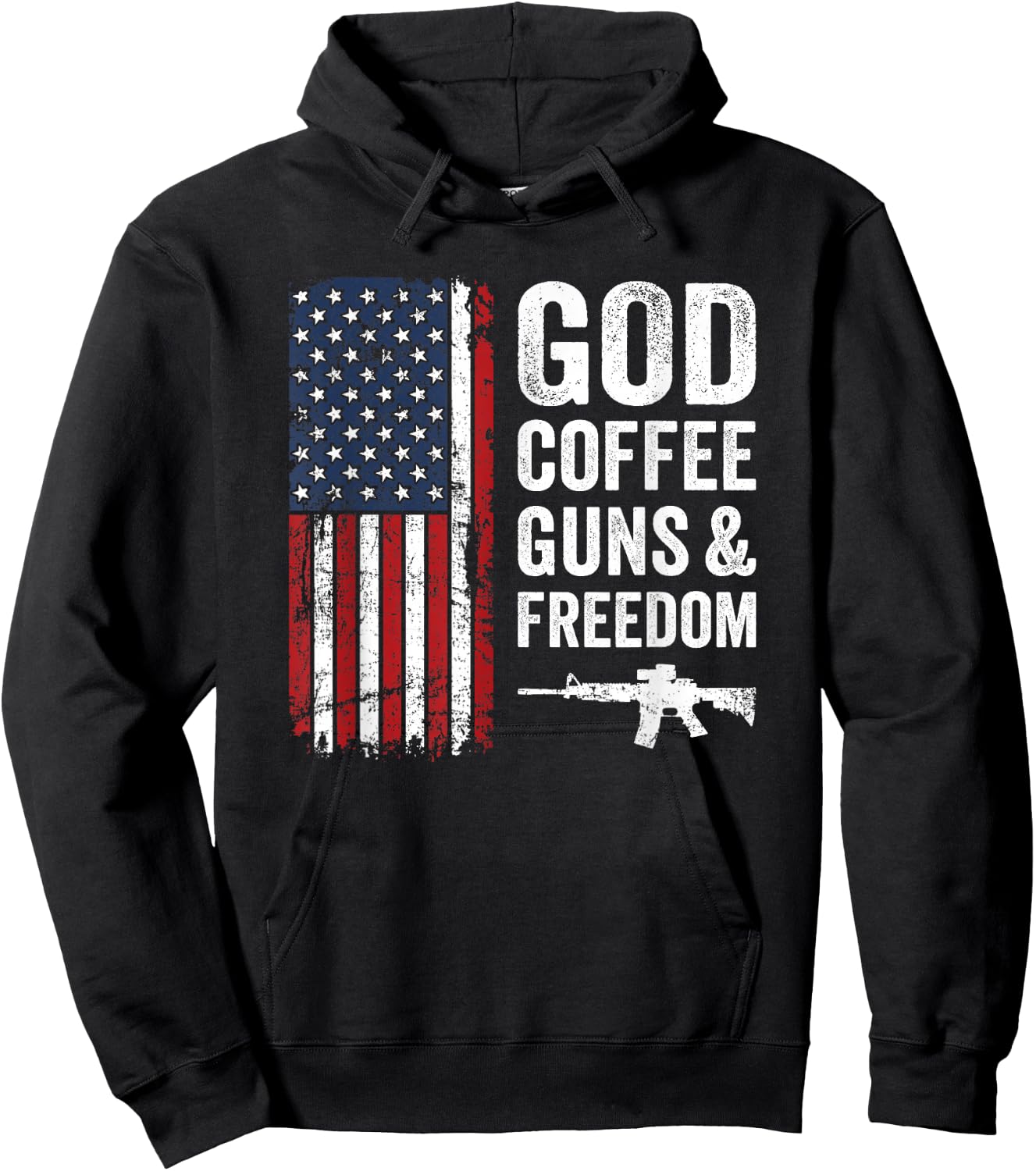 God Coffee Guns & Freedom - Pro Gun 4th Of July USA Flag Women Men Hoodie - Hoodie | Black