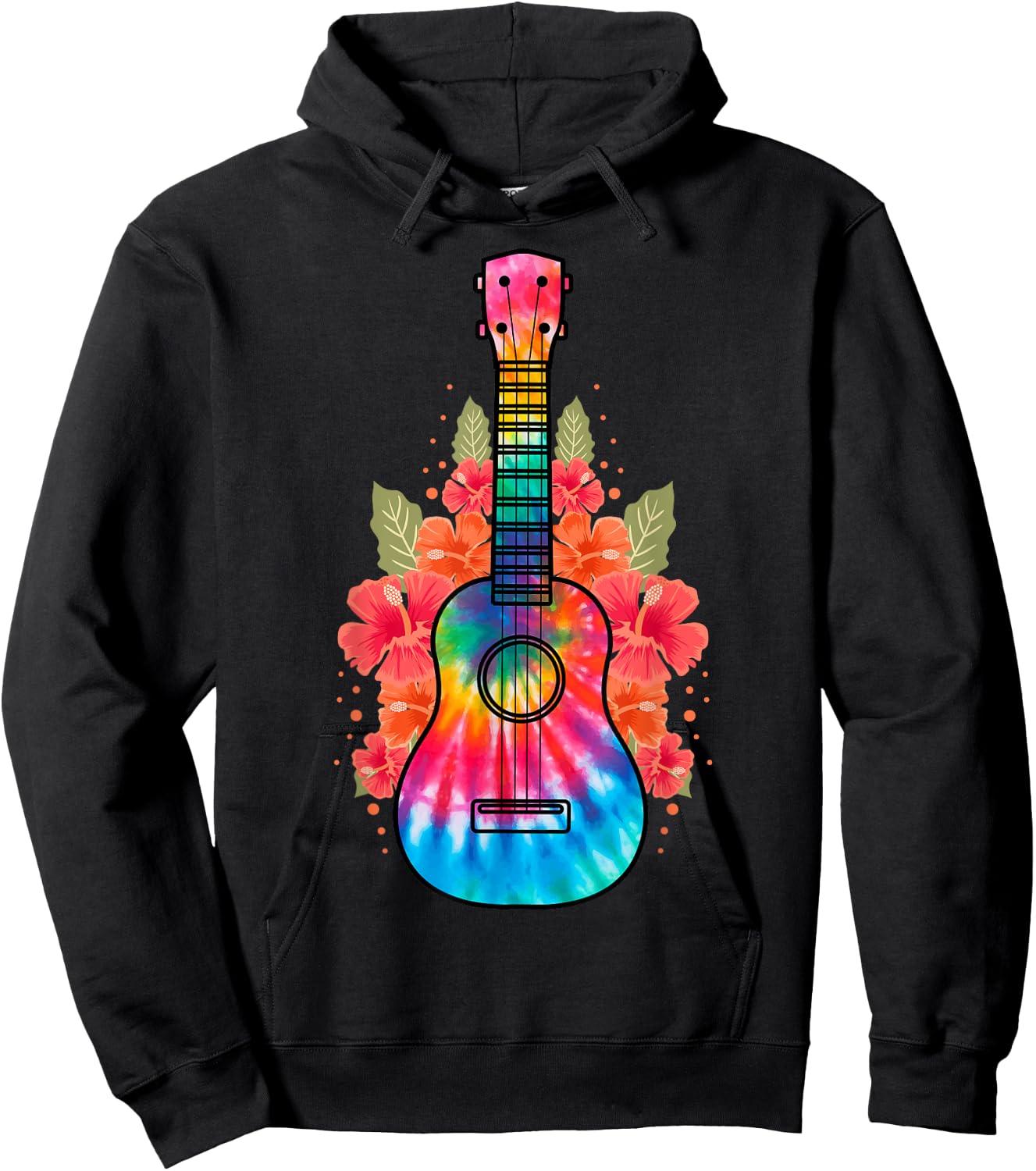 Hawaii Uke Flower Ukulele Guitar Hoodie - Hoodie | Black