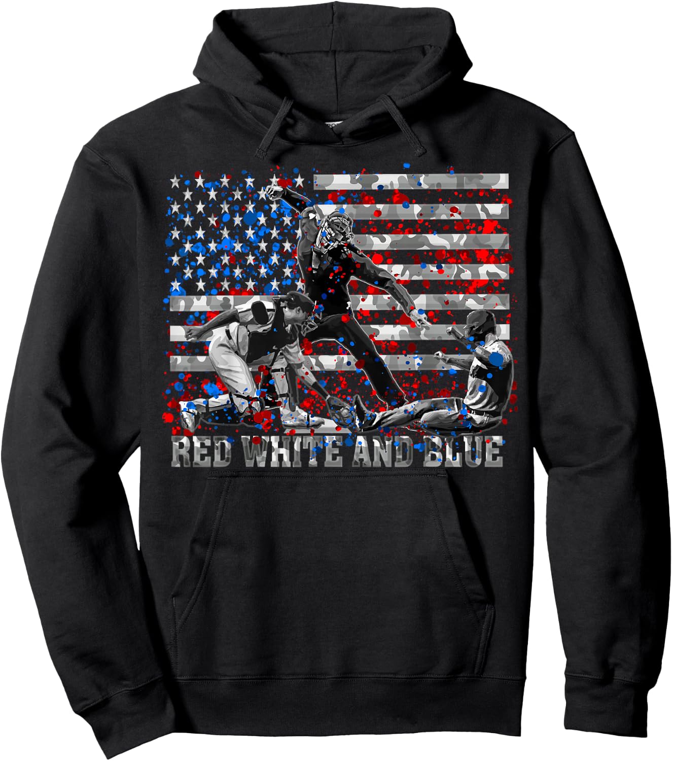 American Flag Patriotic Funny Baseball Umpire Blue Gift Hoodie - Hoodie | Black