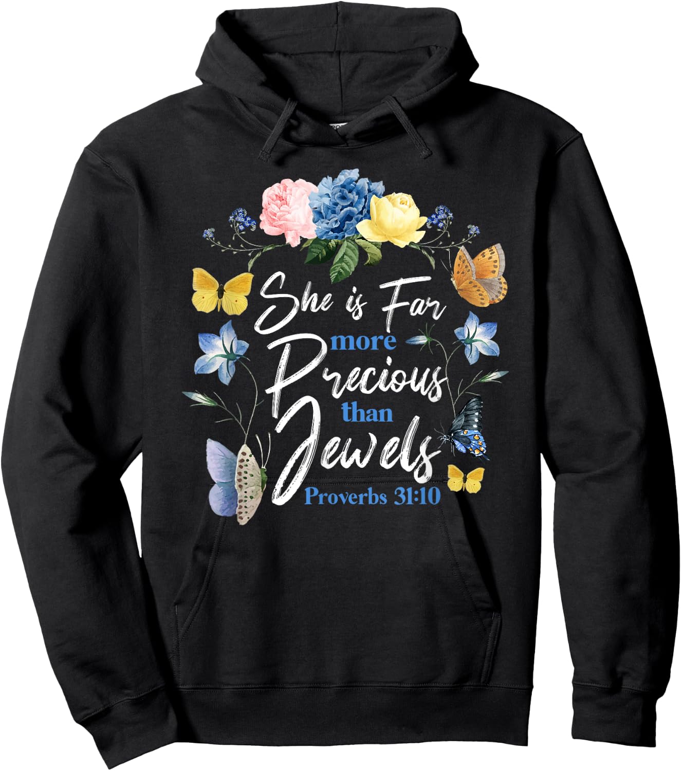 Christian Bible Verse Butterfly Rose Flower Proverbs 31:10 Hoodie - Hoodie | Black