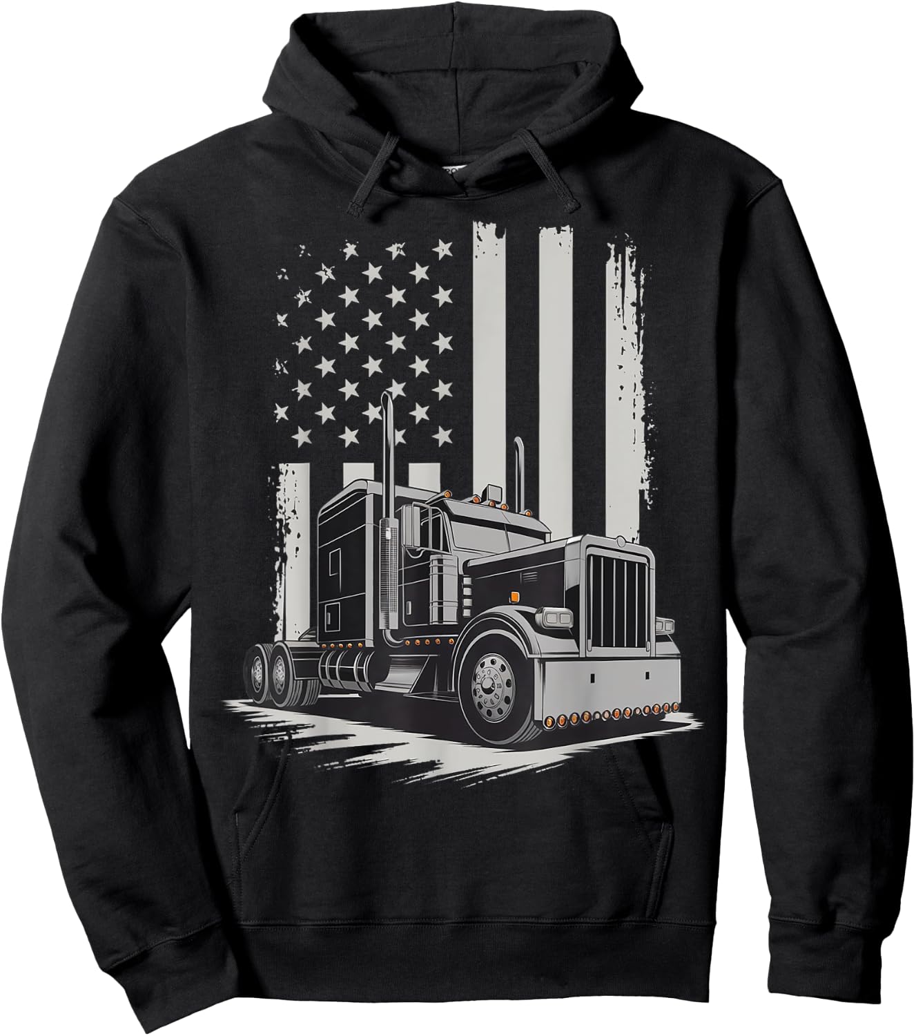 Trucker USA American Flag Truck Driver Patriotic 4th Of July Hoodie - Hoodie | Black