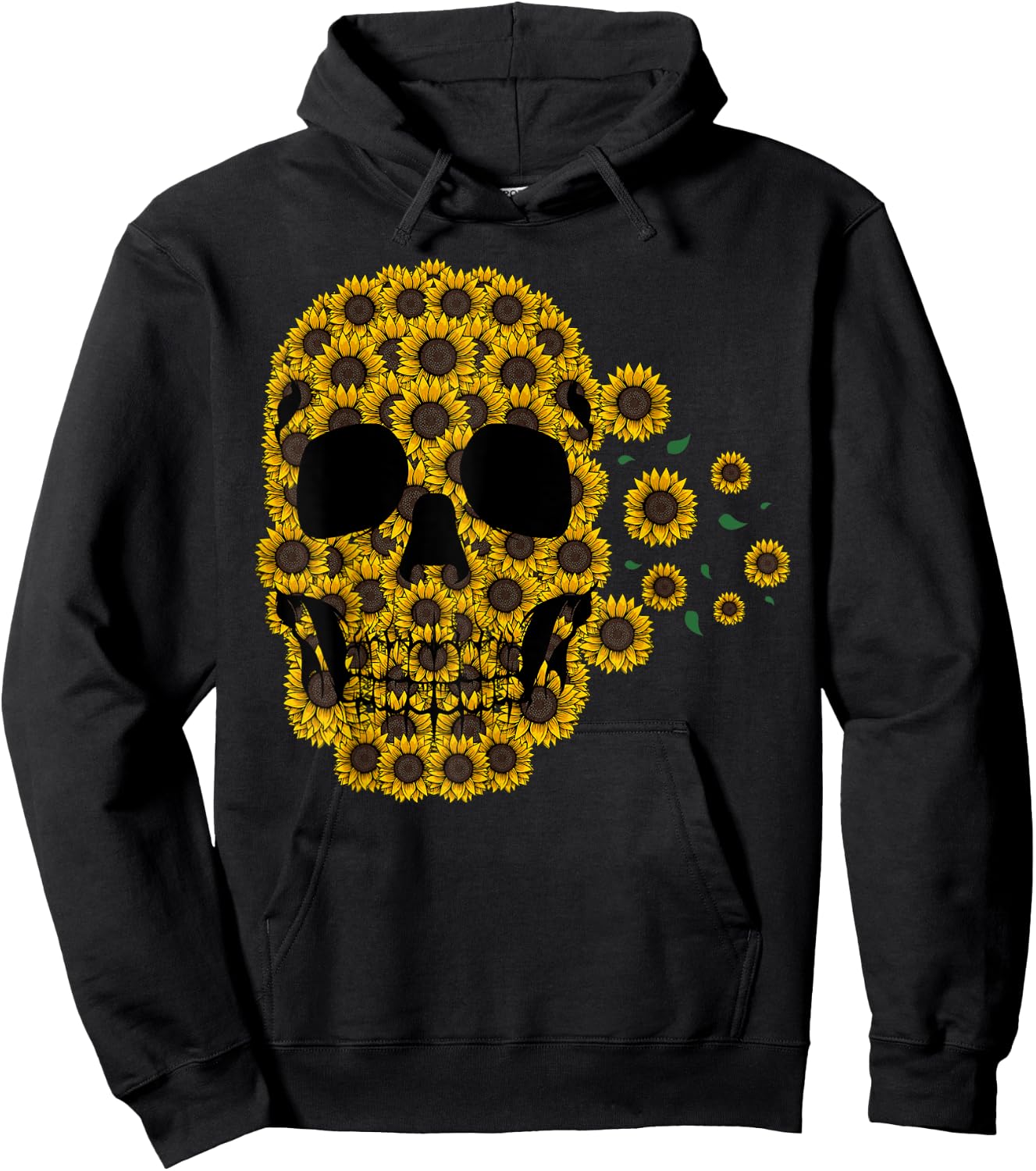 Sunflower Skull Lazy Halloween Costume Cute Skeleton Hoodie - Hoodie | Black
