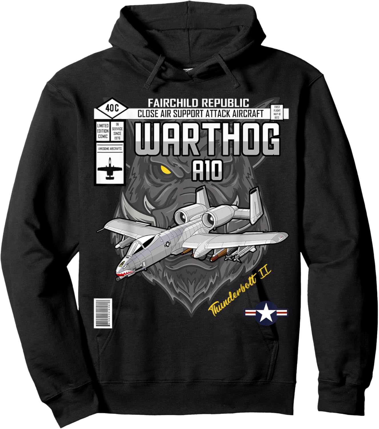 A-10 Warthog Close Air Support Aircraft Comic Book Edition Hoodie - Hoodie | Black