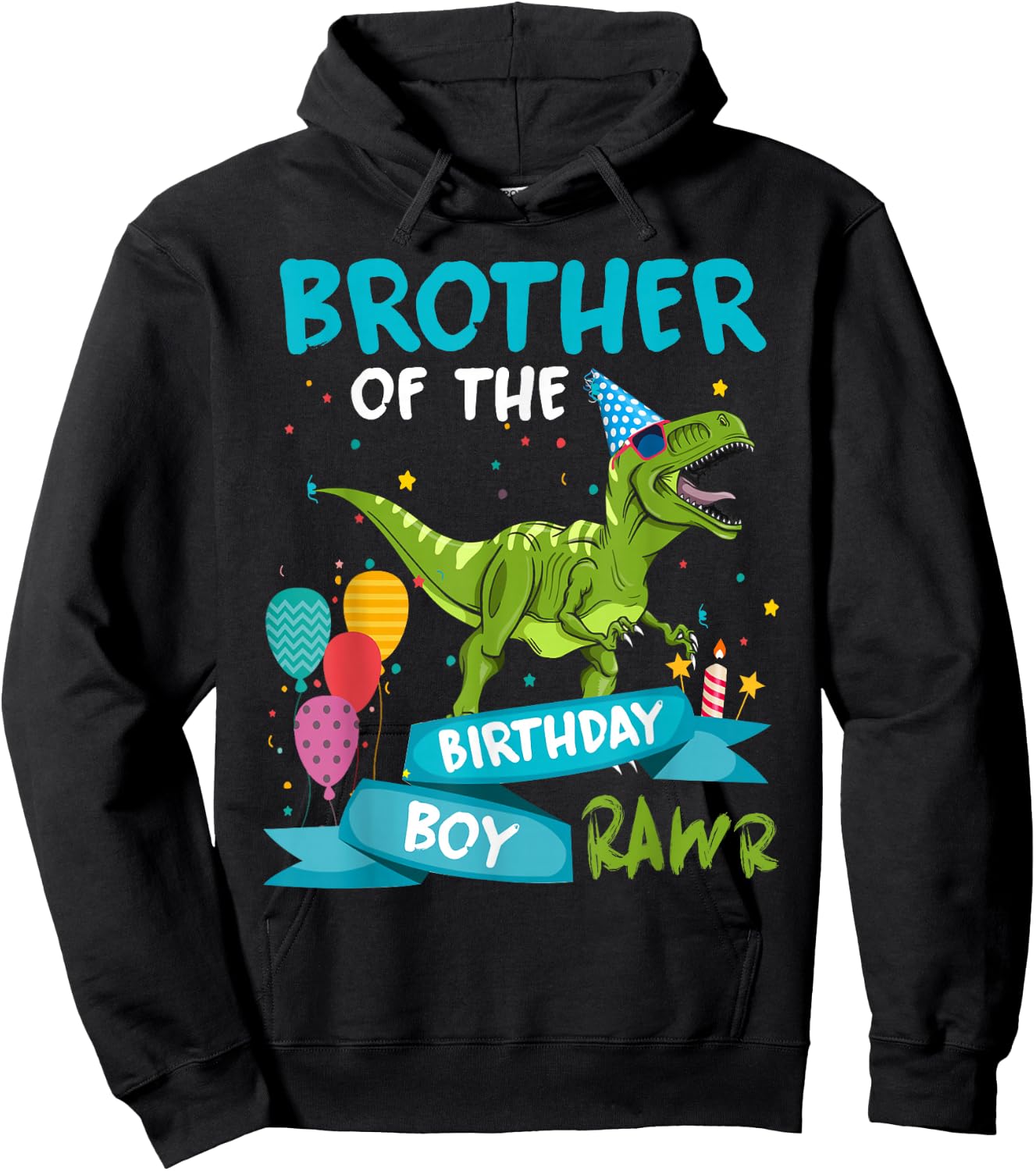 Brother of the Birthday Boy T-Rex Dinosaur Birthday Matching Hoodie - Hoodie | Black