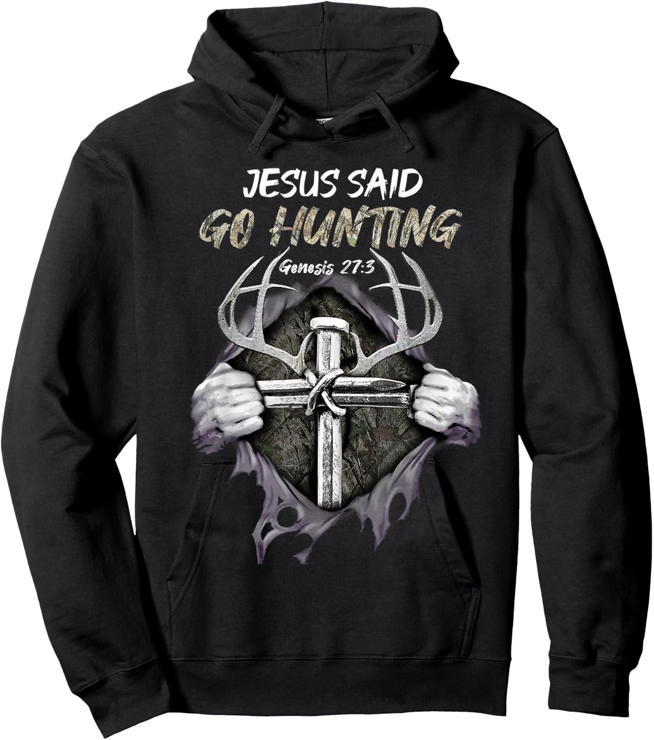 Jesus Go Hunting Genesis 27:3 Hunting Christian Hoodie - Hoodie | Black