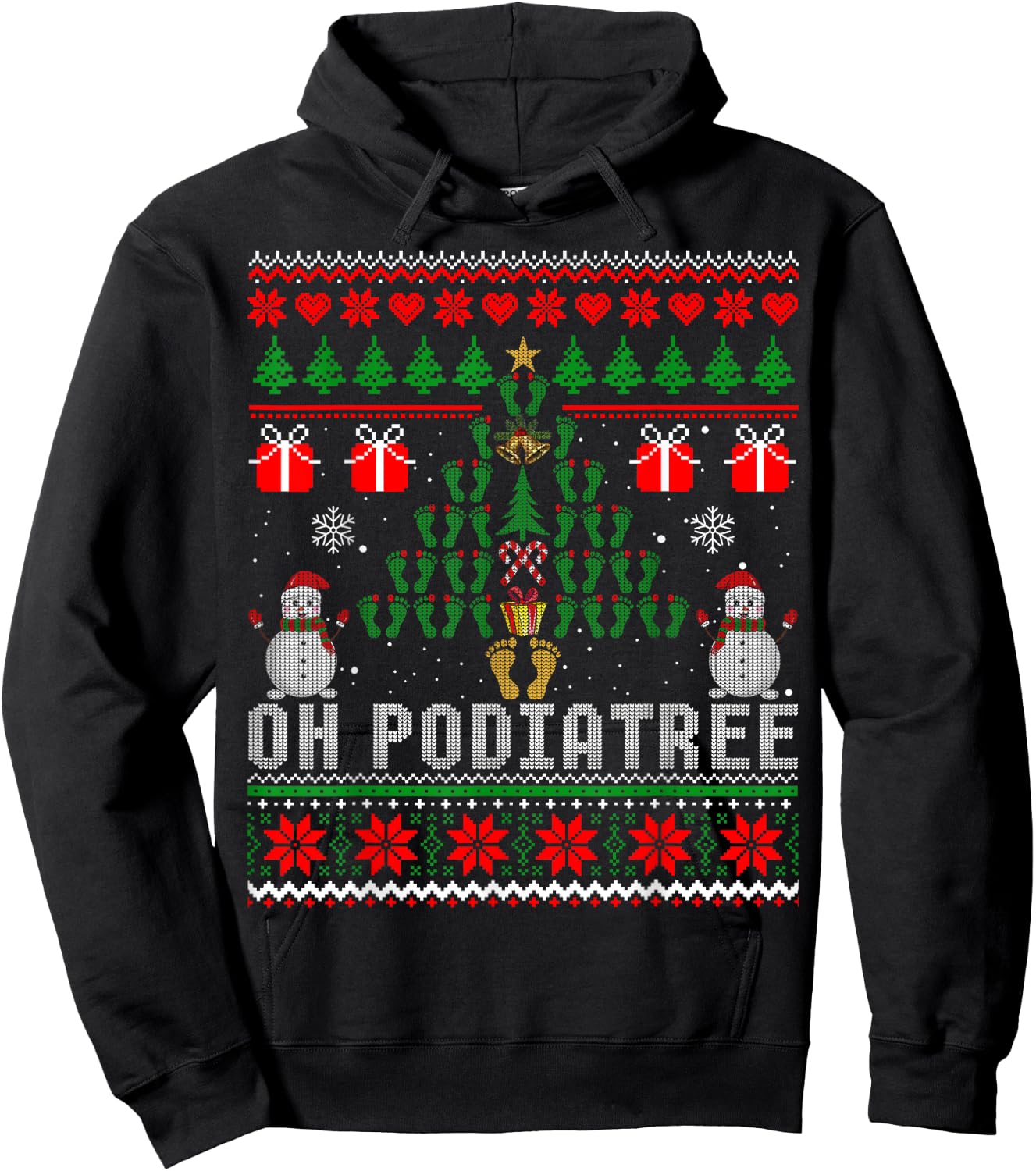 Funny Podiatry Christmas Tree Foot Podiatrist Gift Ugly Hoodie - Hoodie | Black