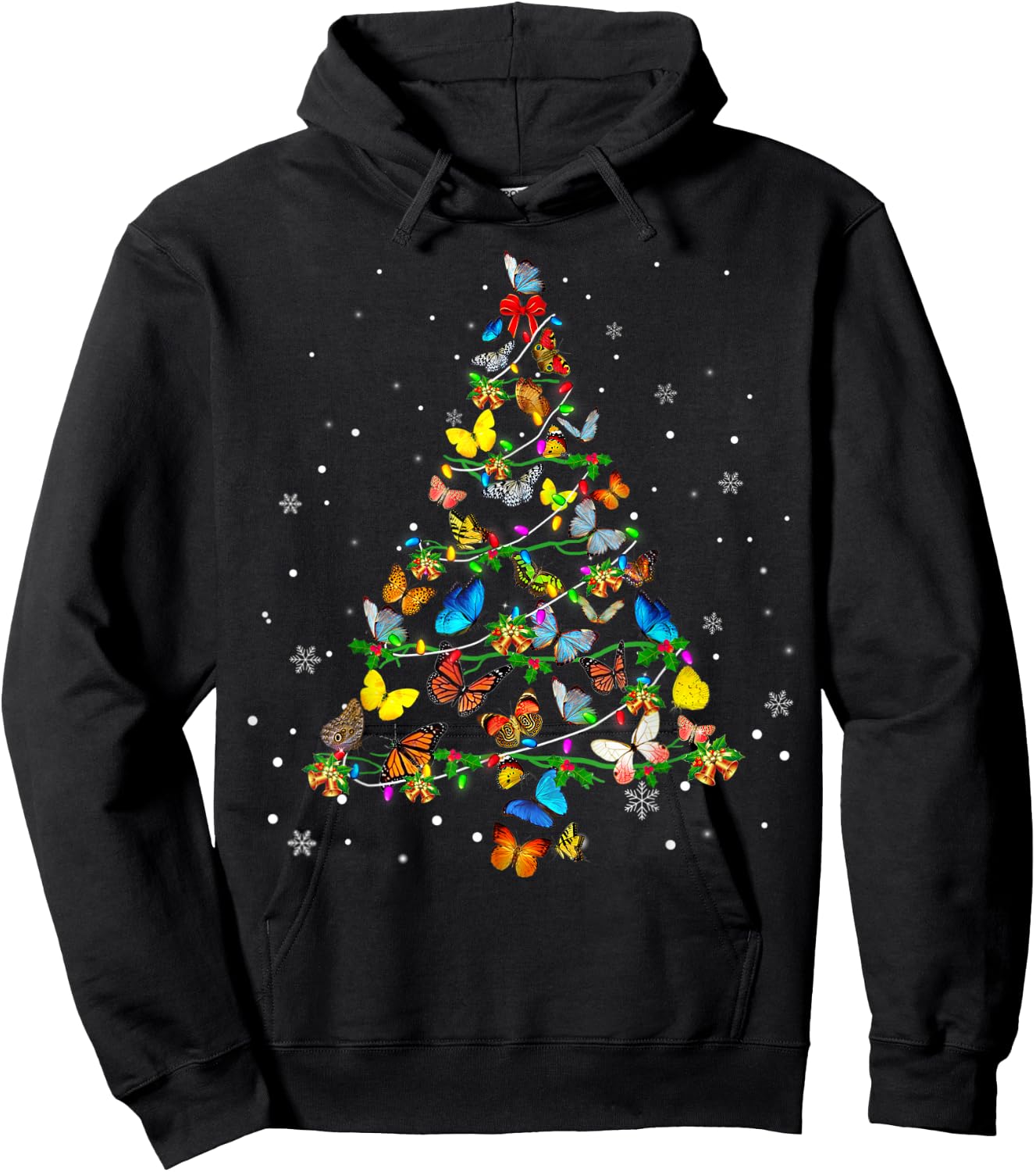 Butterfly Christmas Tree Ornament Decor Xmas Hoodie - Hoodie | Black