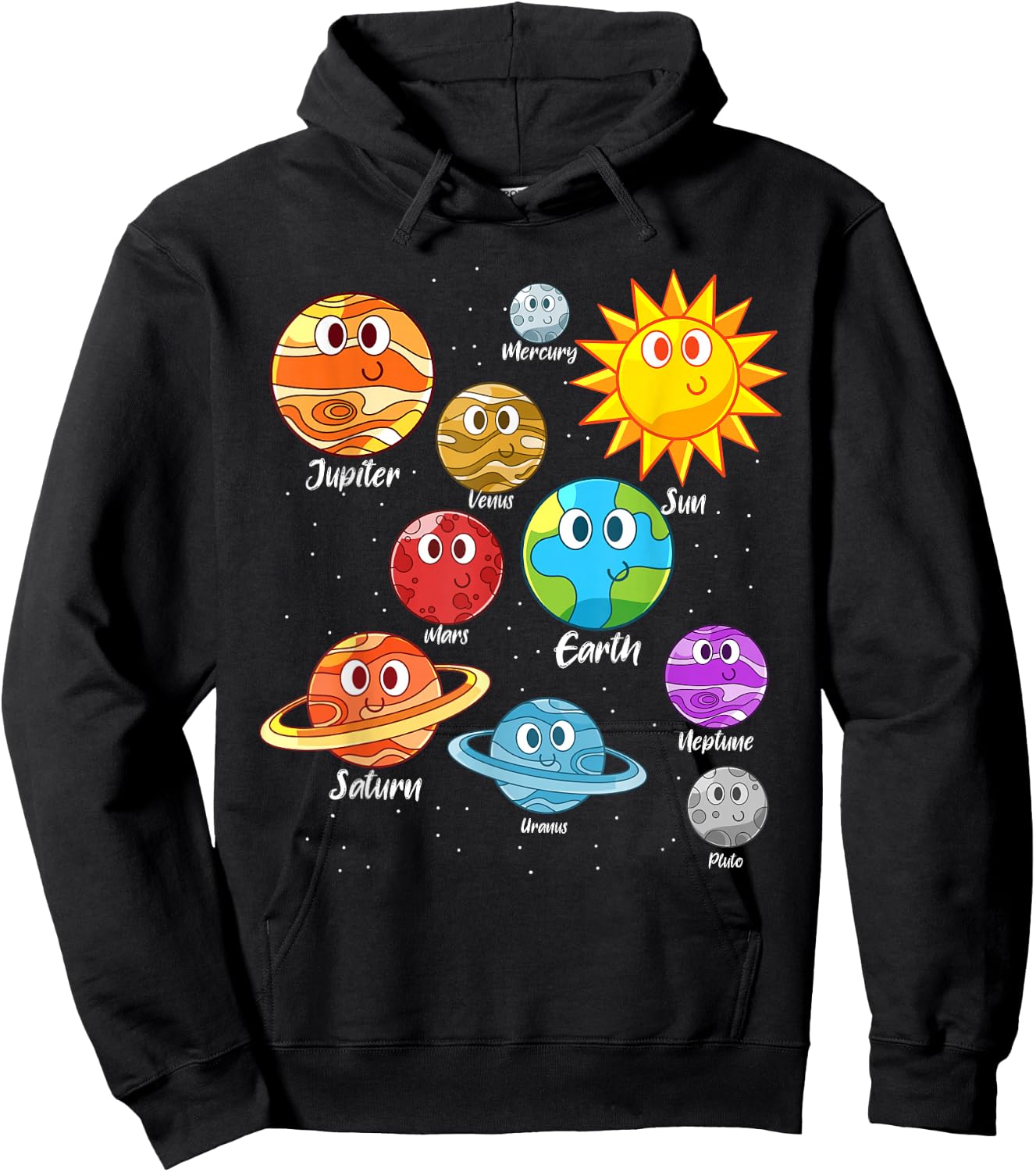 Earth Saturn Mars Jupiter Sun Moon Cute Planets Astronomy Hoodie - Hoodie | Black