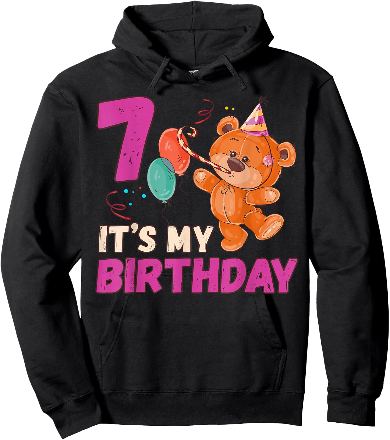 Teddy Bear Birthday Girl 7 Years Old Hoodie - Hoodie | Black