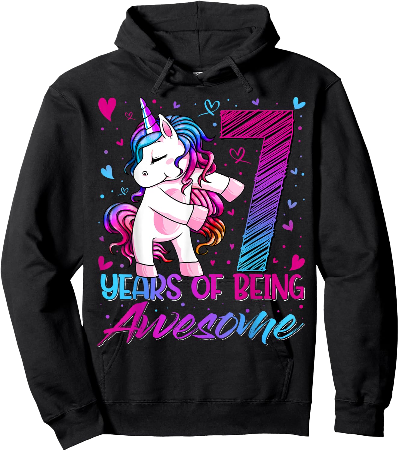 7 Year Old Gifts Unicorn Flossing 7th Birthday Girl Party Hoodie - Hoodie | Black