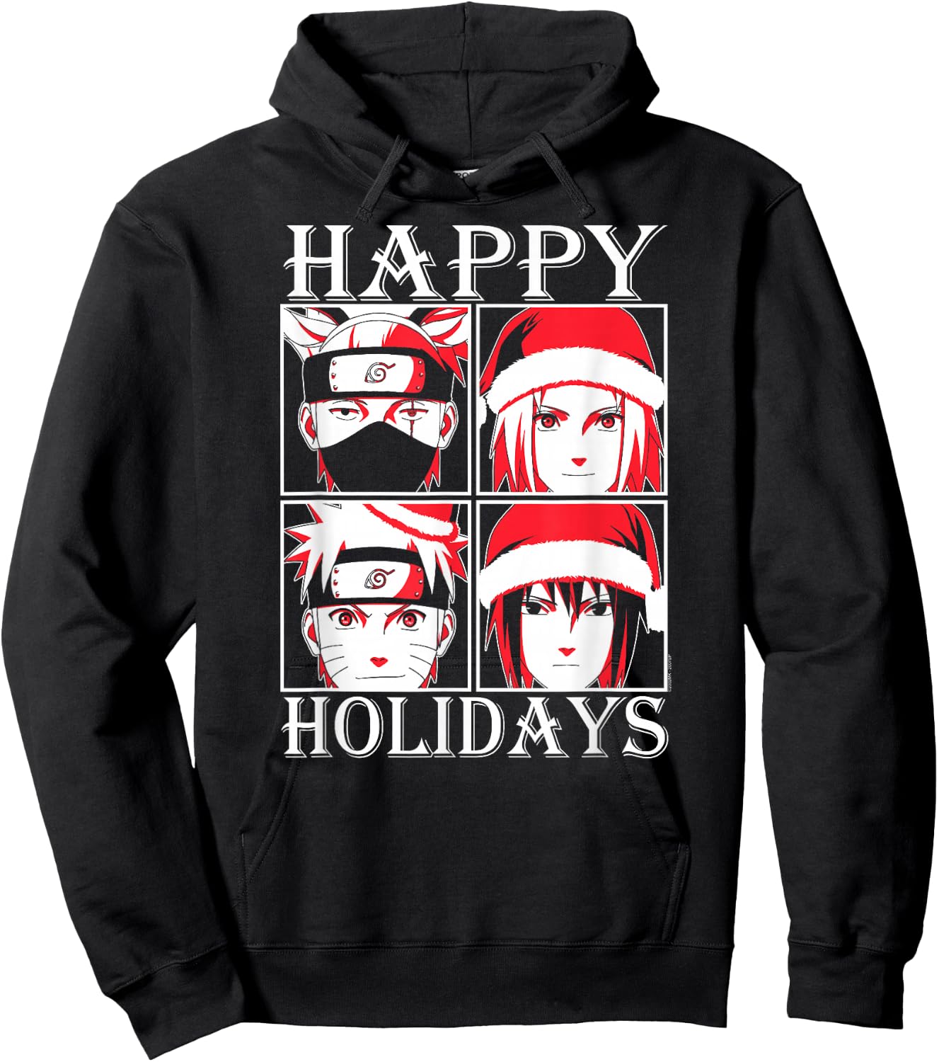 Naruto Shippuden Happy Holidays Characters Anime Hoodie - Hoodie | Black