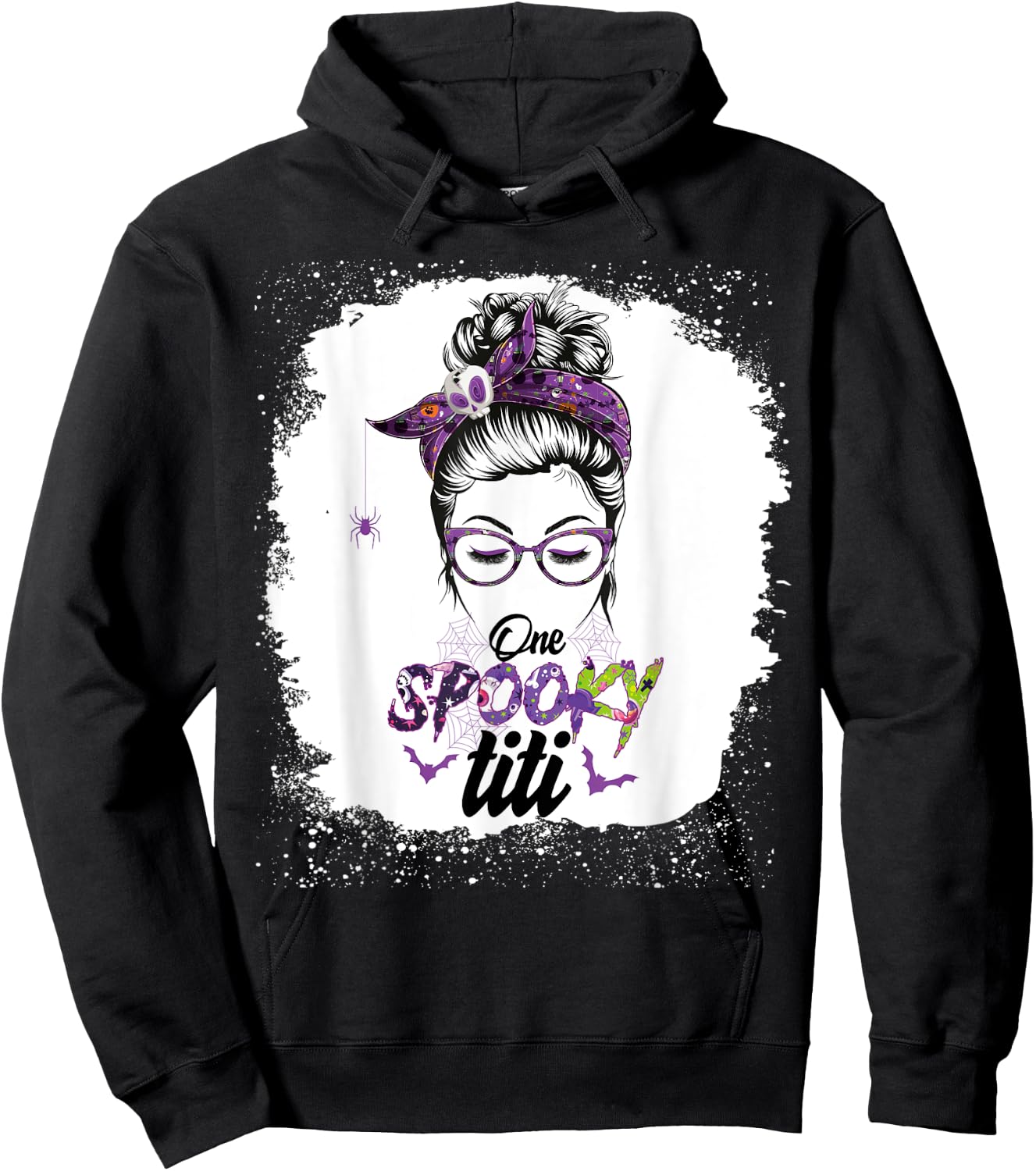 One Spooky Titi Bleached Messy Bun Funny Halloween Women Hoodie - Hoodie | Black