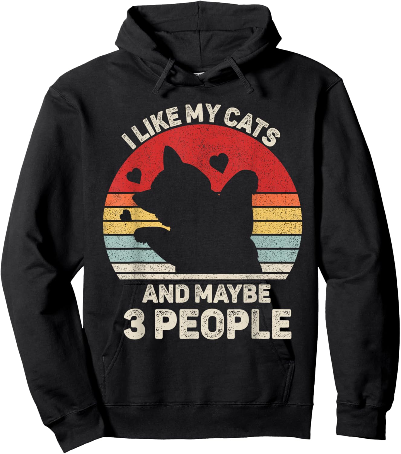 Vintage Retro I Like My Cats And Maybe 3 People Funny Cat Hoodie - Hoodie | Black