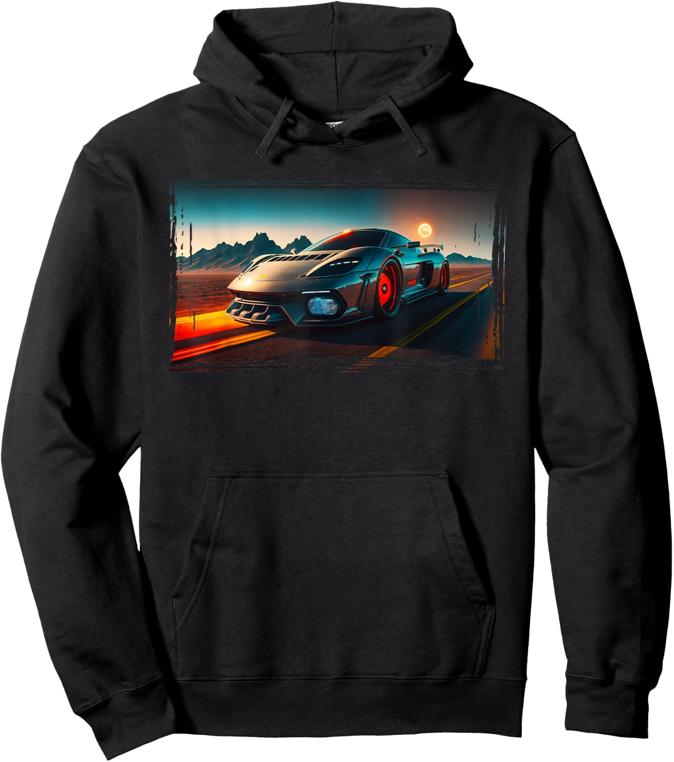 Sports Car Futuristic Sci-Fi Supercar Poster Style Boys Men Hoodie - Hoodie | Black