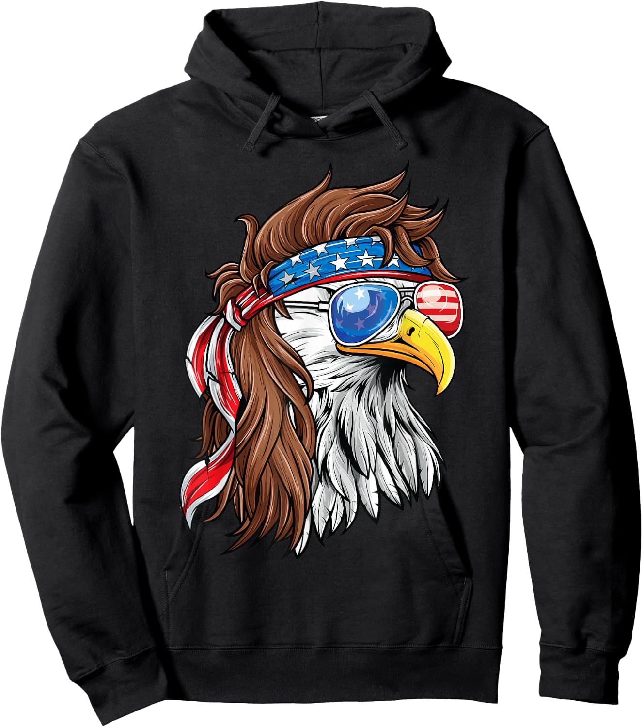 Patriotic Bald Eagle Mullet USA American Flag 4th of July Hoodie - Hoodie | Black