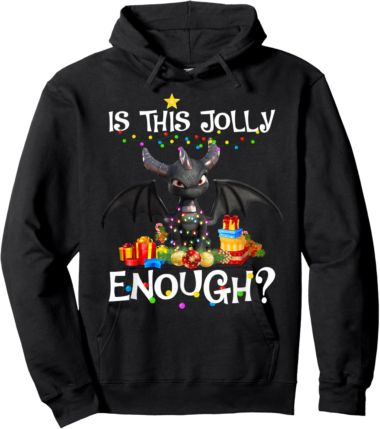 Is This Jolly Enough Dragon Decor Lights Christmas Xmas Hoodie - Hoodie | Black