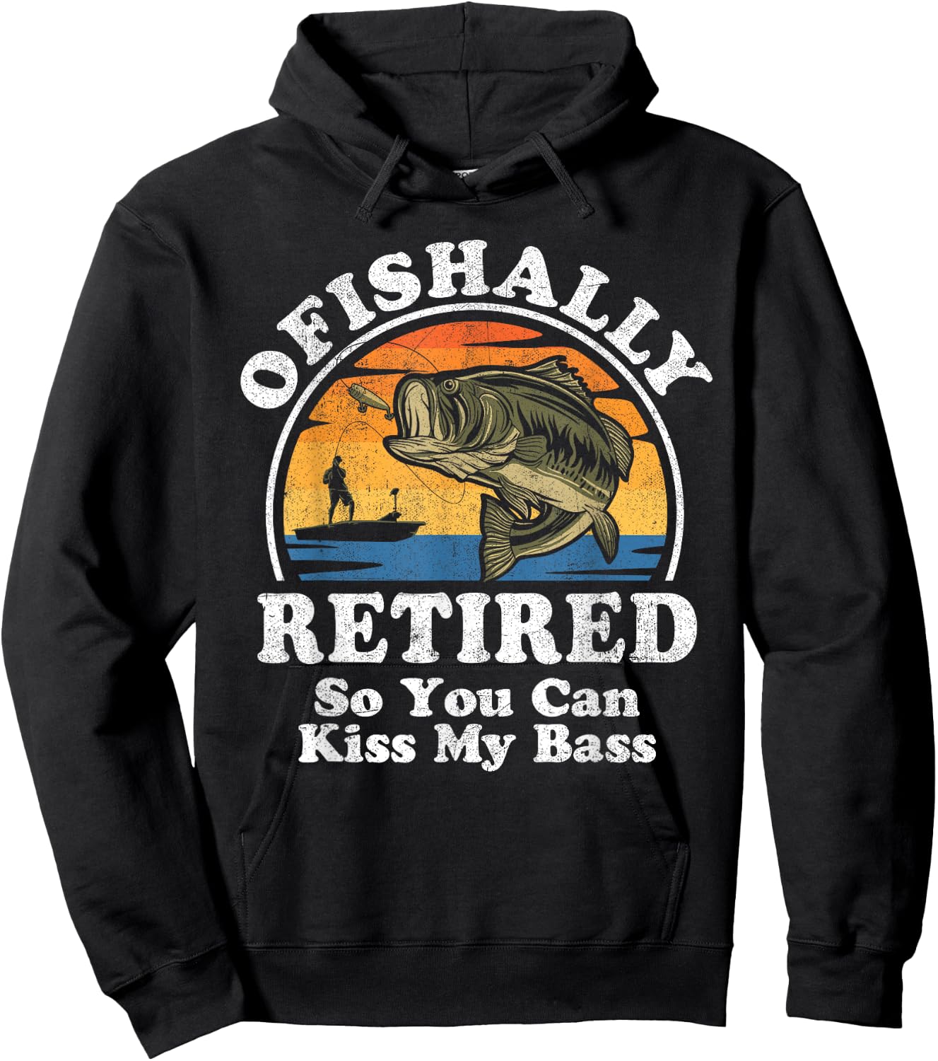 Ofishally Retired Funny Bass Fishing Retirement Gift Hoodie - Hoodie | Black