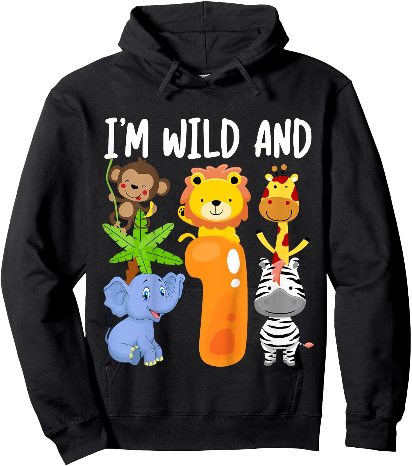 I'm Wild and 1 One Zoo 1st Birthday Safari Jungle Animals Hoodie - Hoodie | Black