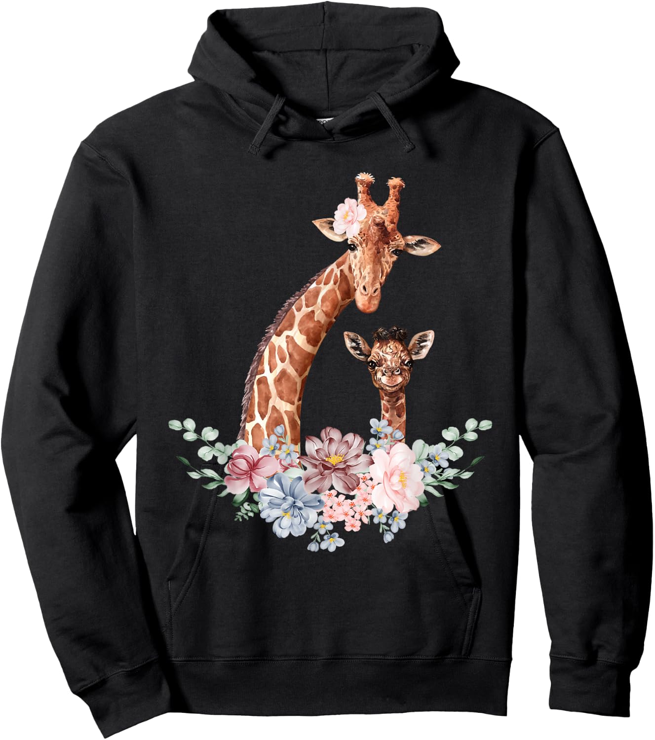 Giraffes Flowers - Giraffe Lover Zoo Animal Wildlife Hoodie - Hoodie | Black