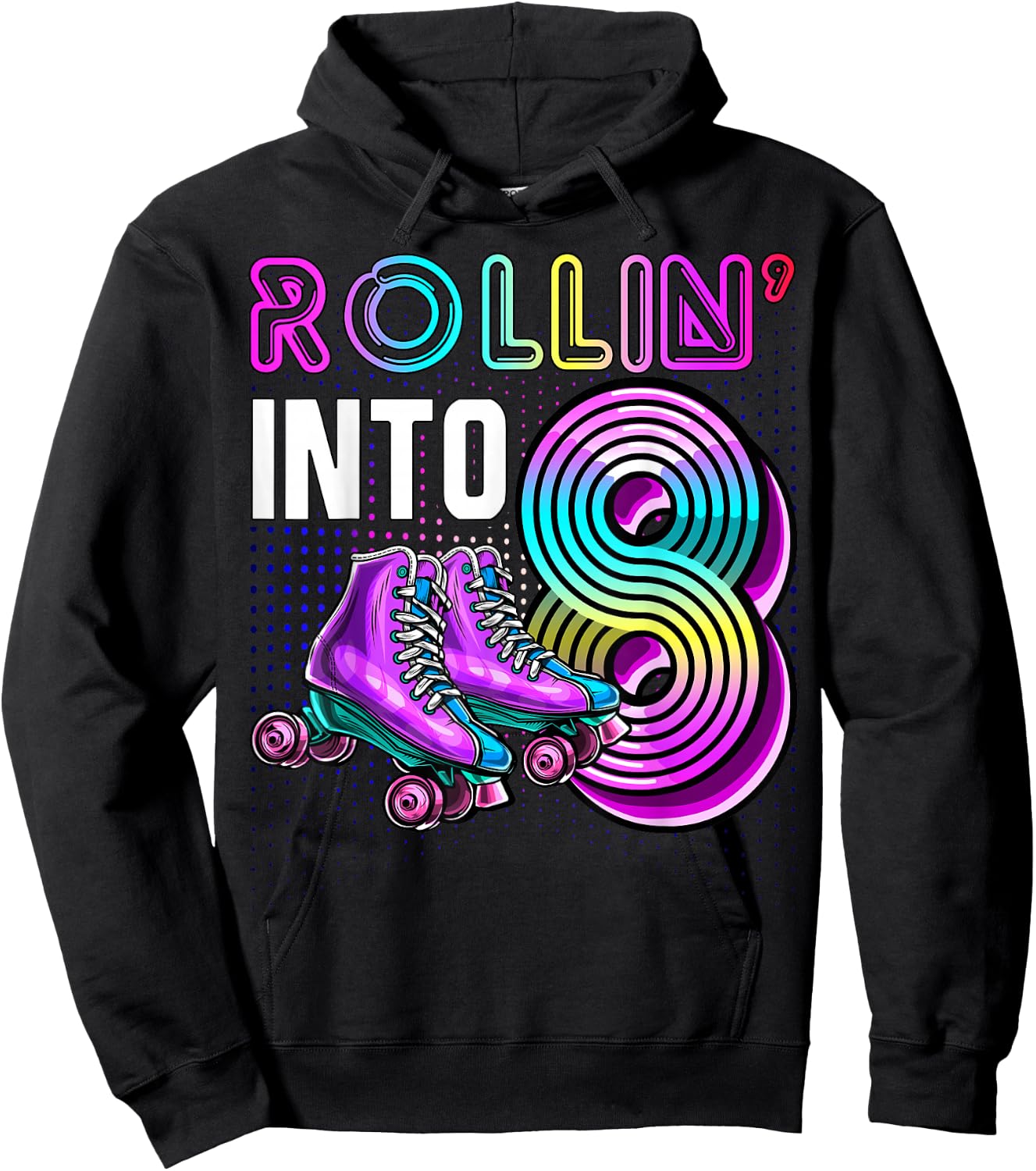 Rollin' into 8 Roller Skating Rink 8th Birthday Party Girls Hoodie - Hoodie | Black