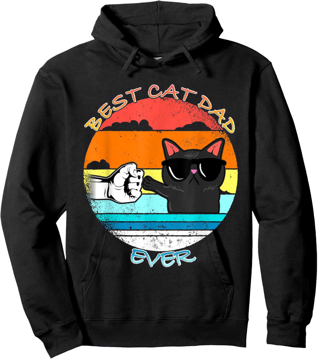 Vintage Cat Best Cat Dad Retro Cat Meow Hoodie - Hoodie | Black