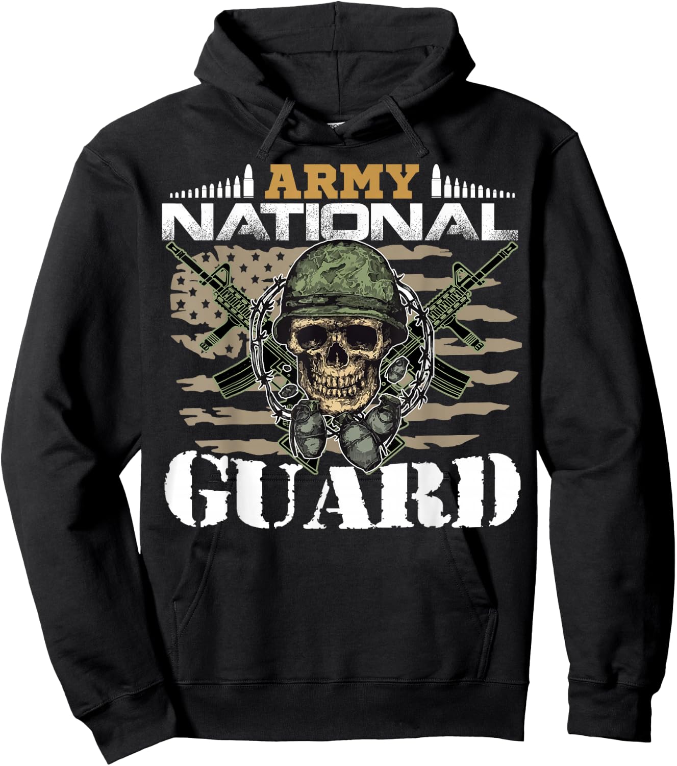 Proud Army National Guard With Vintage American Flag Gifts Hoodie - Hoodie | Black