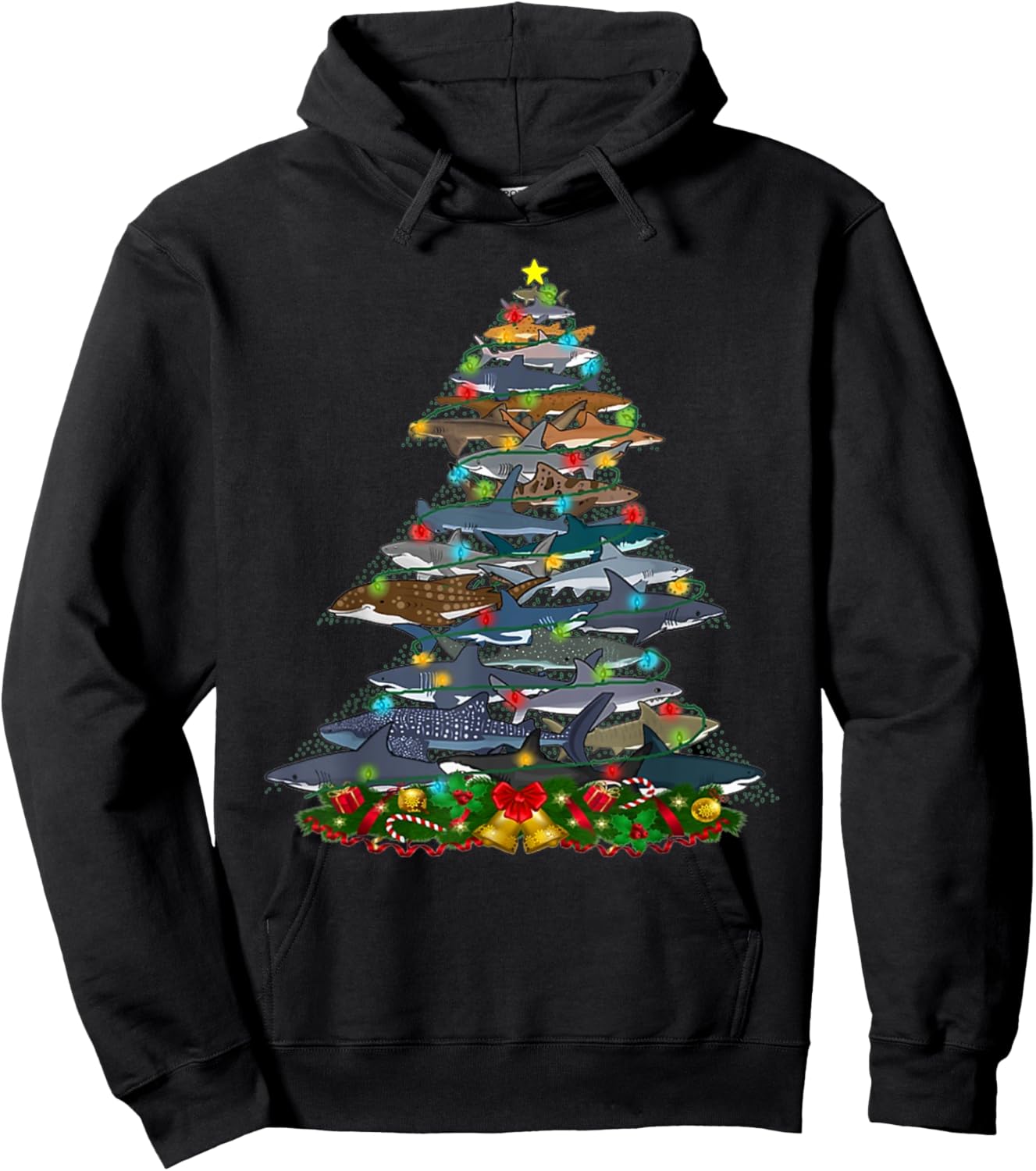 Shark - Xmas Tree Sharks - Christmas Tree - Cute Shark Lover Hoodie - Hoodie | Black