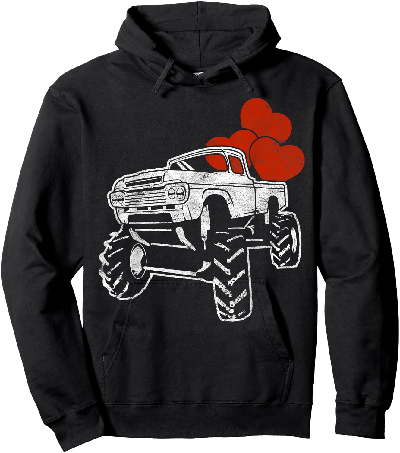 Monster Truck with Hearts Gift Boy Happy Valentine's Day Hoodie - Hoodie | Black