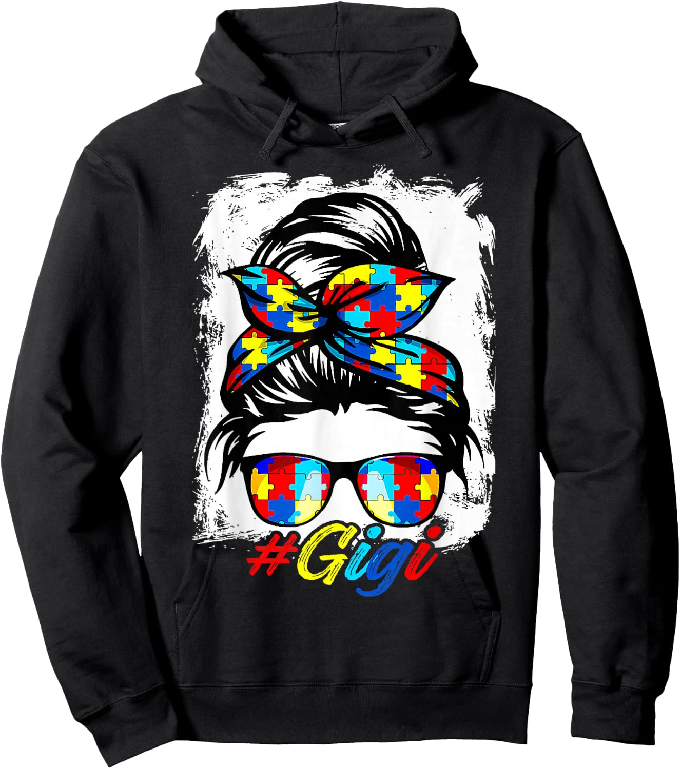 Messy Bun Bandana Gigi Ladies Girls Women Autism Awareness Hoodie - Hoodie | Black