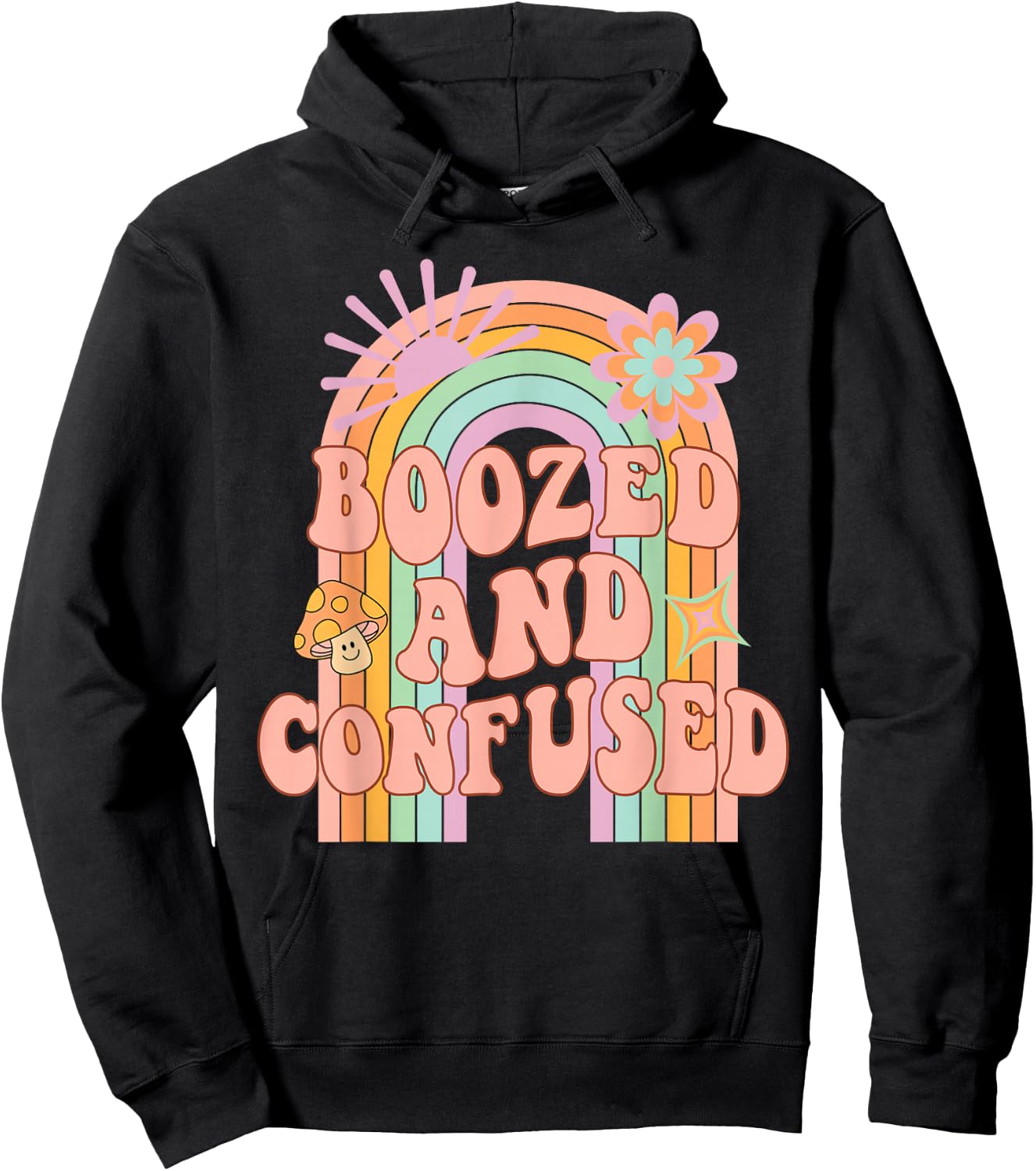 Boozed and Confused Groovy Rainbow Team Bride Bachelorette Hoodie - Hoodie | Black