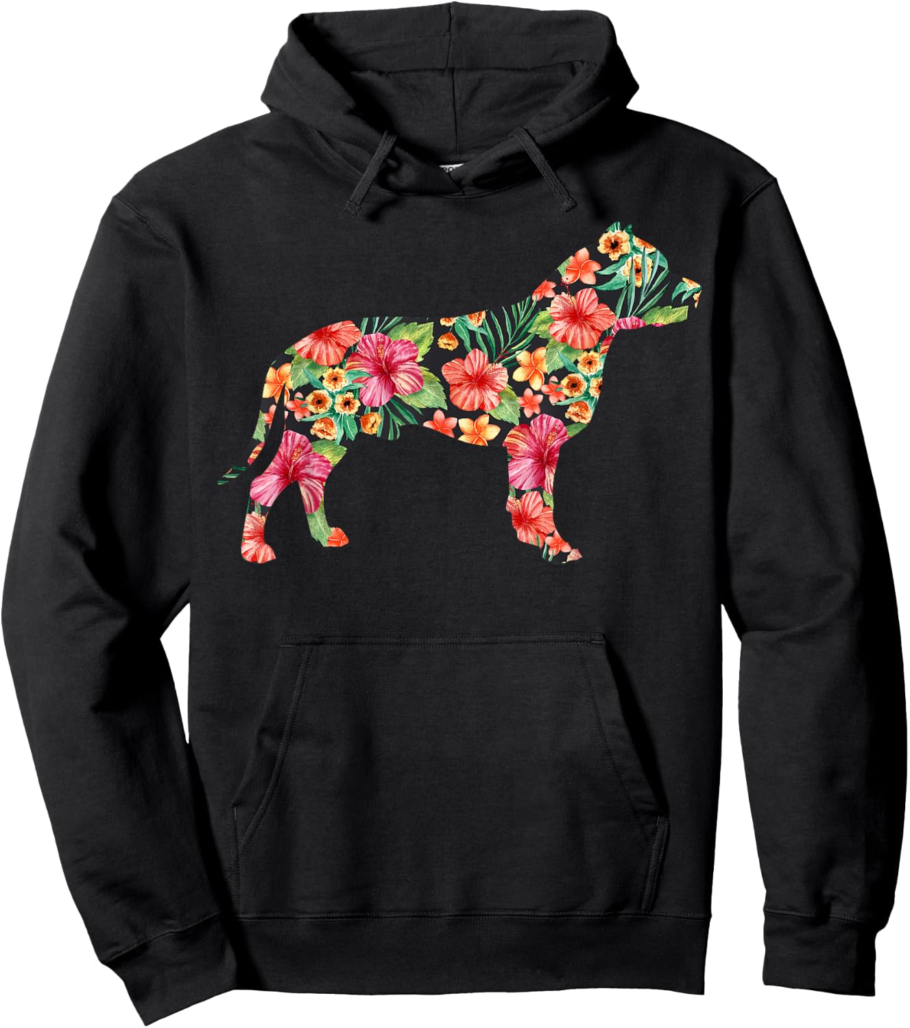 Pit Bull Flower Funny Dog Silhouette Floral Gifts Women Men Hoodie - Hoodie | Black