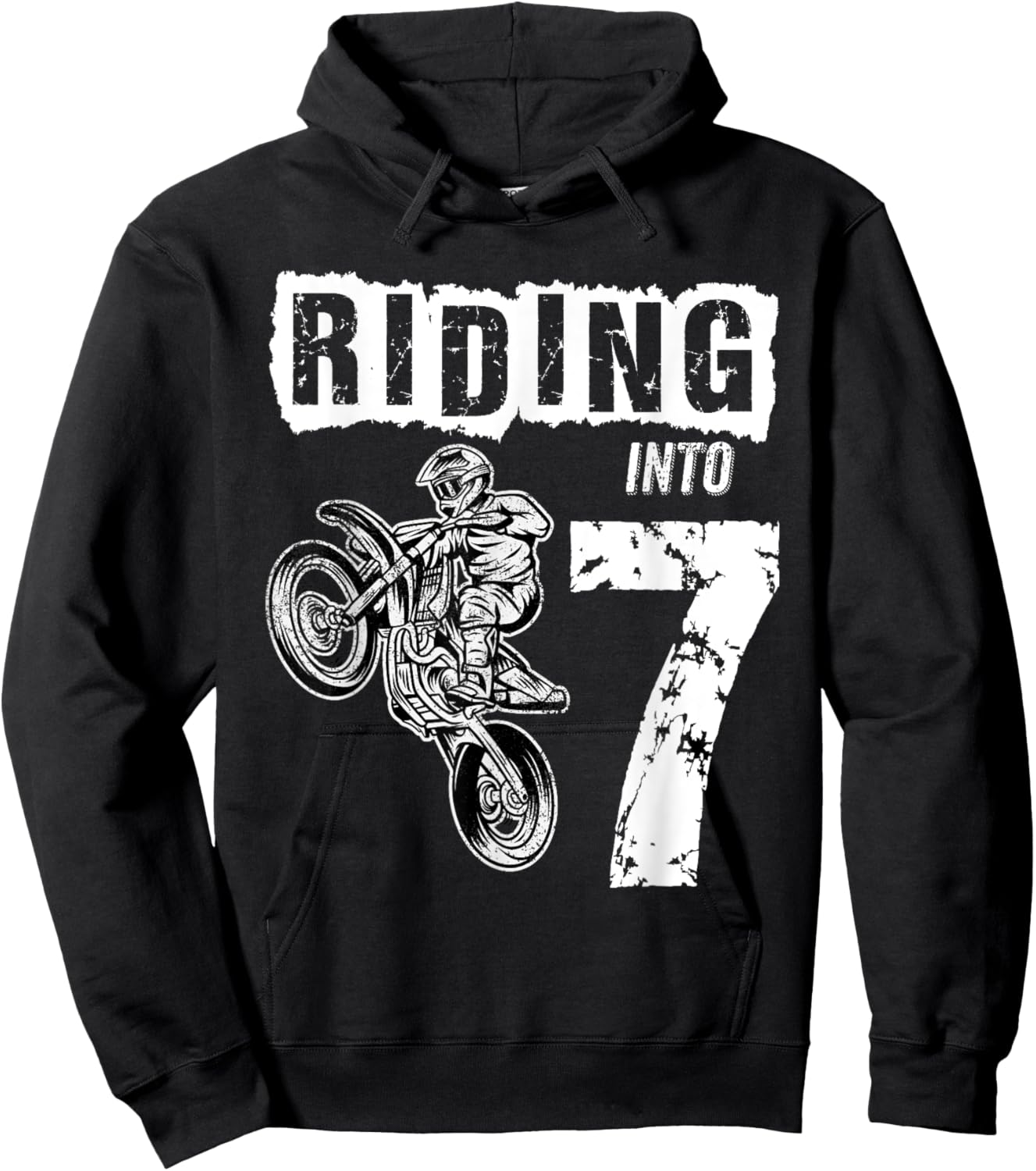 Riding Into 7 Years Old 7th Birthday Boy Dirt Bike Party Hoodie - Hoodie | Black