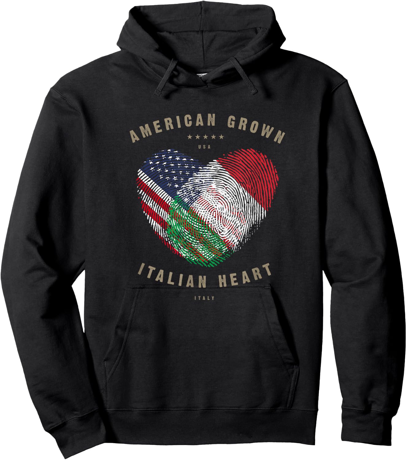 American Grown Italian Heart Love Italy Flag Hoodie - Hoodie | Black