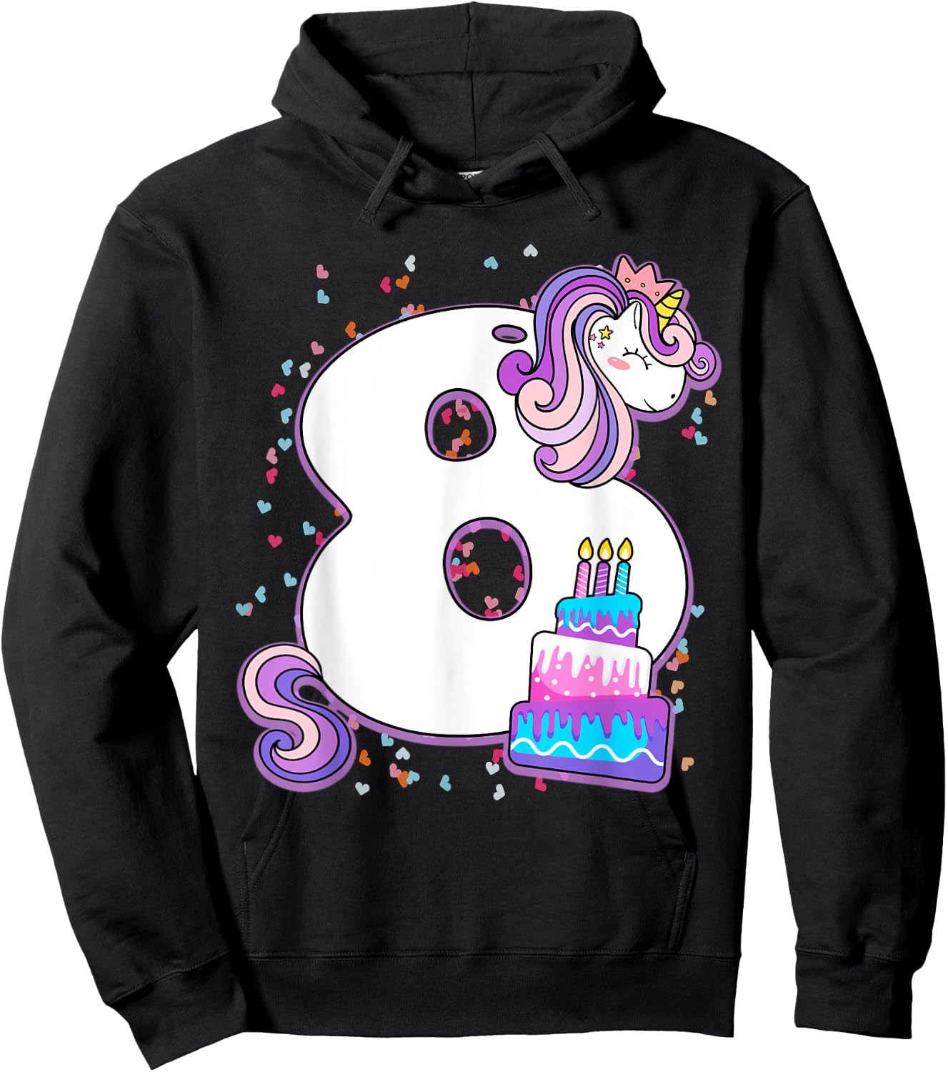 Unicorn 8th Birthday Shirt Girls 8 Year Old Eighth Birthday Hoodie - Hoodie | Black