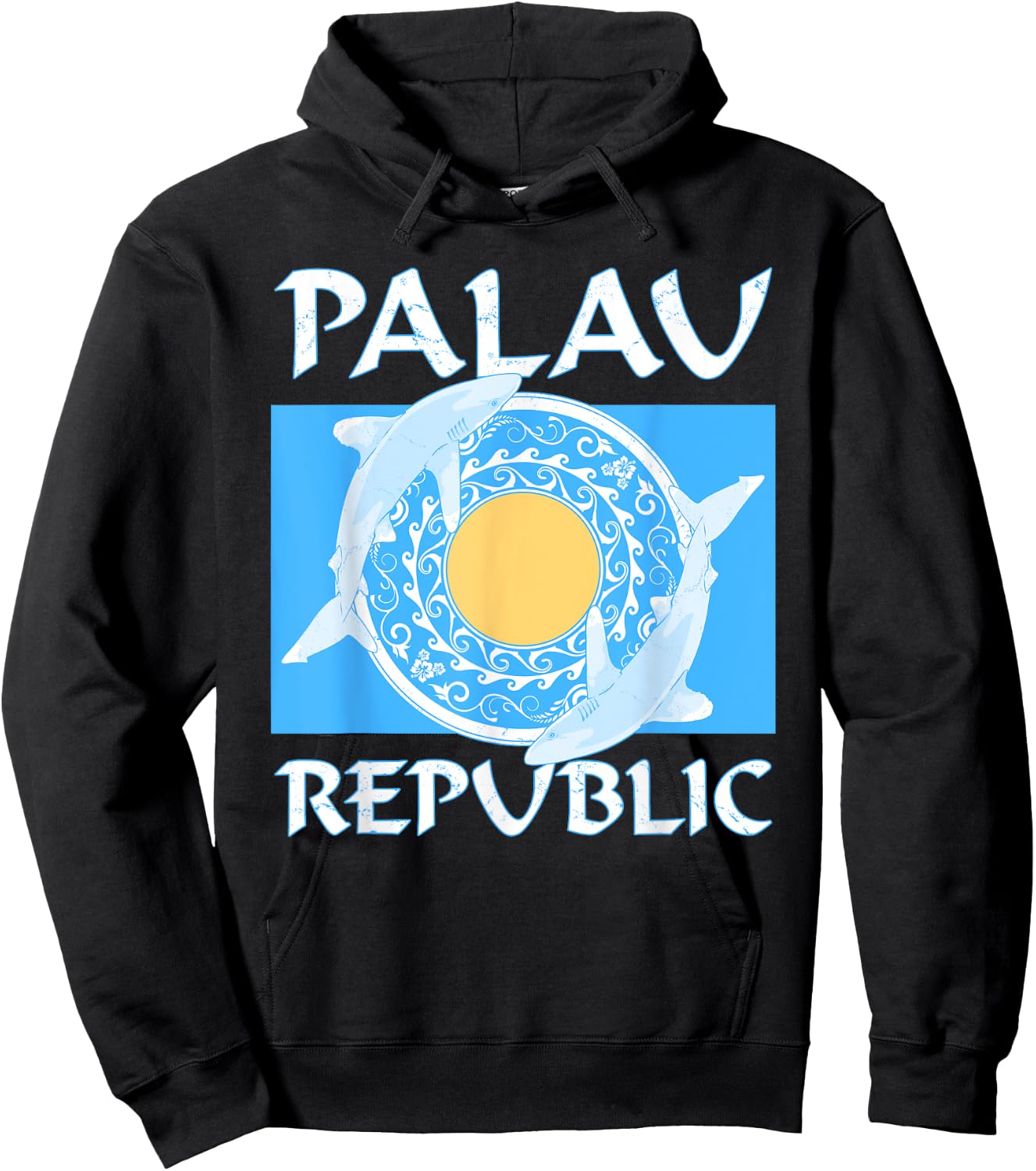 Oceanic Whitetip Sharks on Palauan Flag of Palau Hoodie - Hoodie | Black