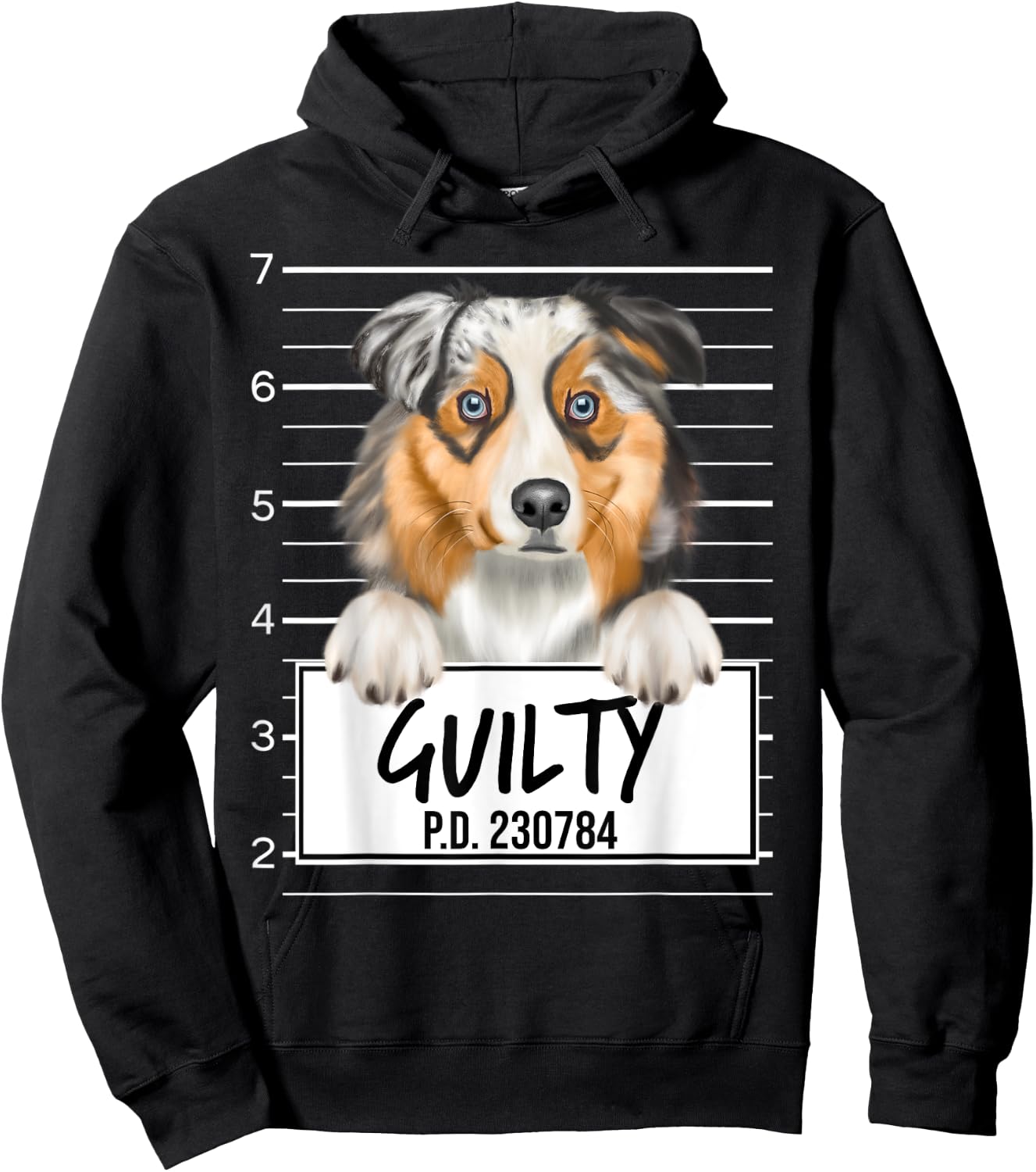 Funny Australian Shepherd Mugshot Guilty Dog Men Women Kids Hoodie - Hoodie | Black