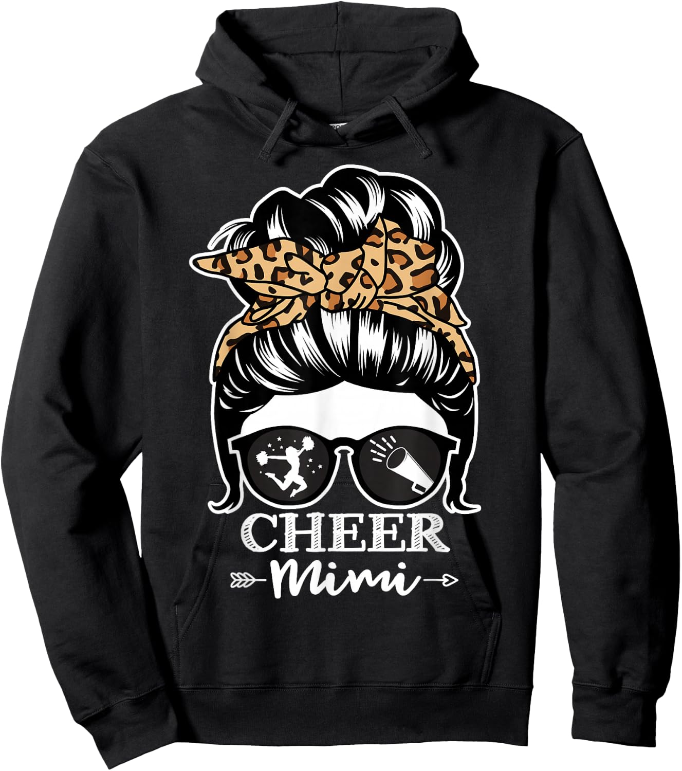 Cheer Mimi Messy Bun Hair Funny Cheerleader Mimi Leopard Hoodie - Hoodie | Black