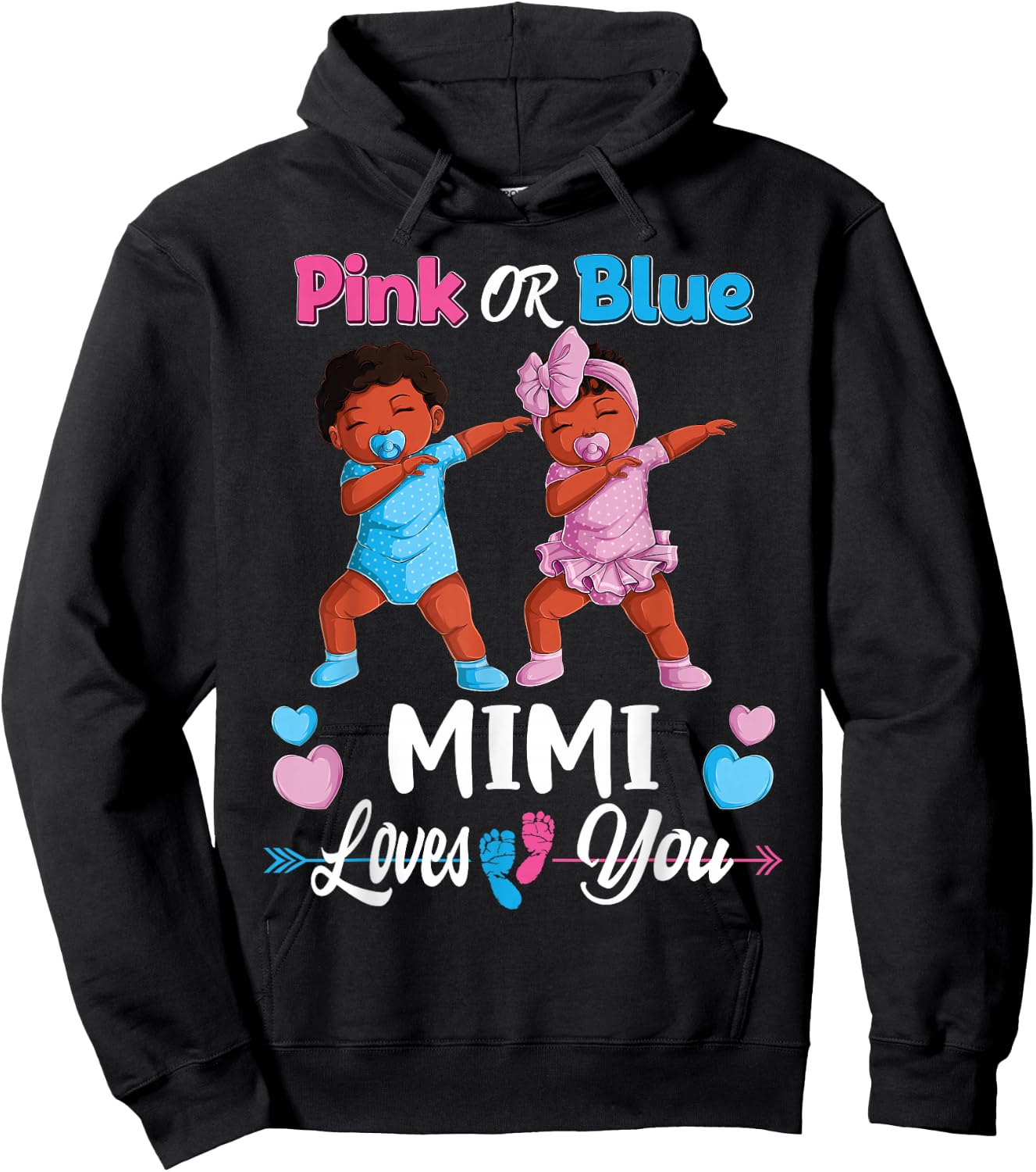 Pink Or Blue Mimi Loves You Black Baby Gender Reveal Party Hoodie - Hoodie | Black