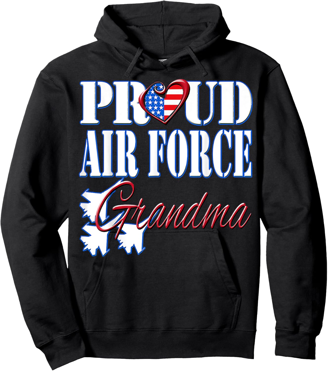 Proud Air Force Grandma Shirt US Heart Military Women Hoodie - Hoodie | Black