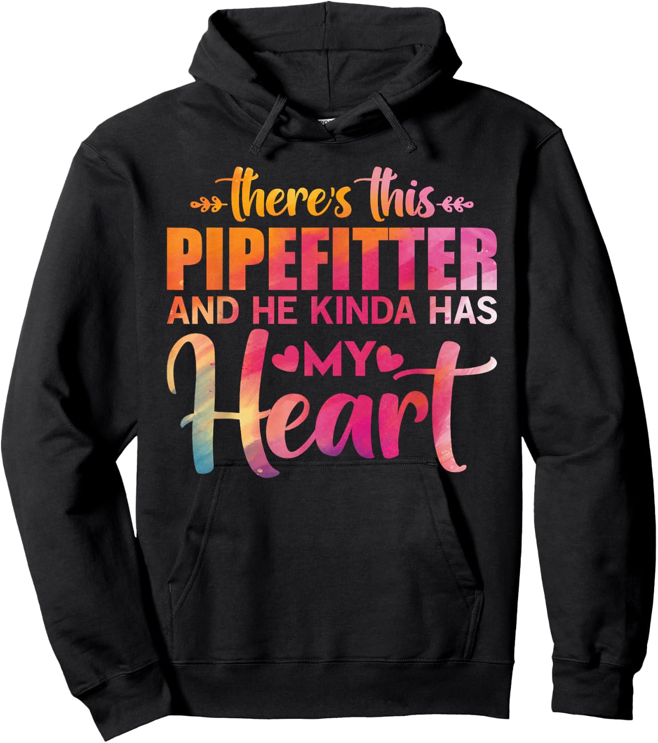 Pipefitter's Wife Or Girlfriend Quote Floral Art Text Design Hoodie - Hoodie | Black