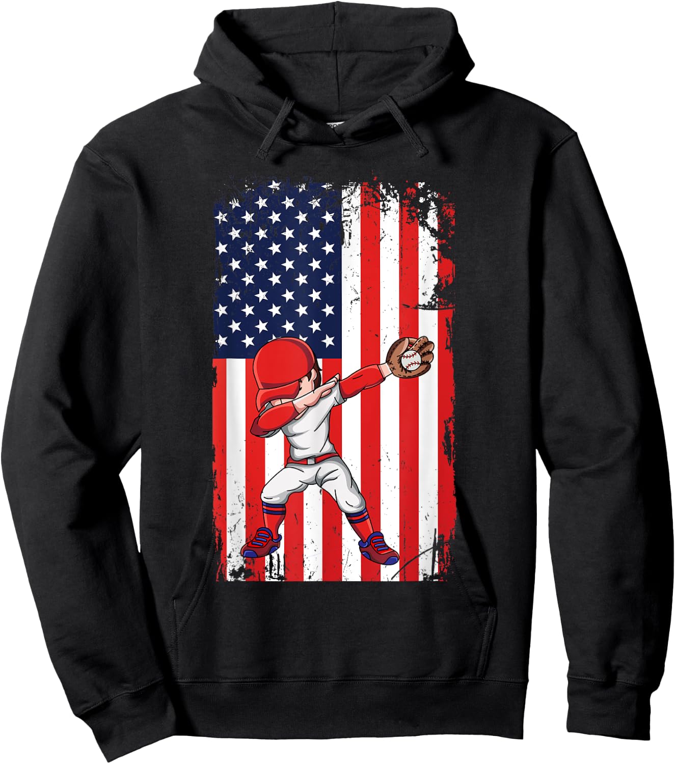 Baseballer Sports Athlete US Flag Dabbing Baseball Player Hoodie - Hoodie | Black