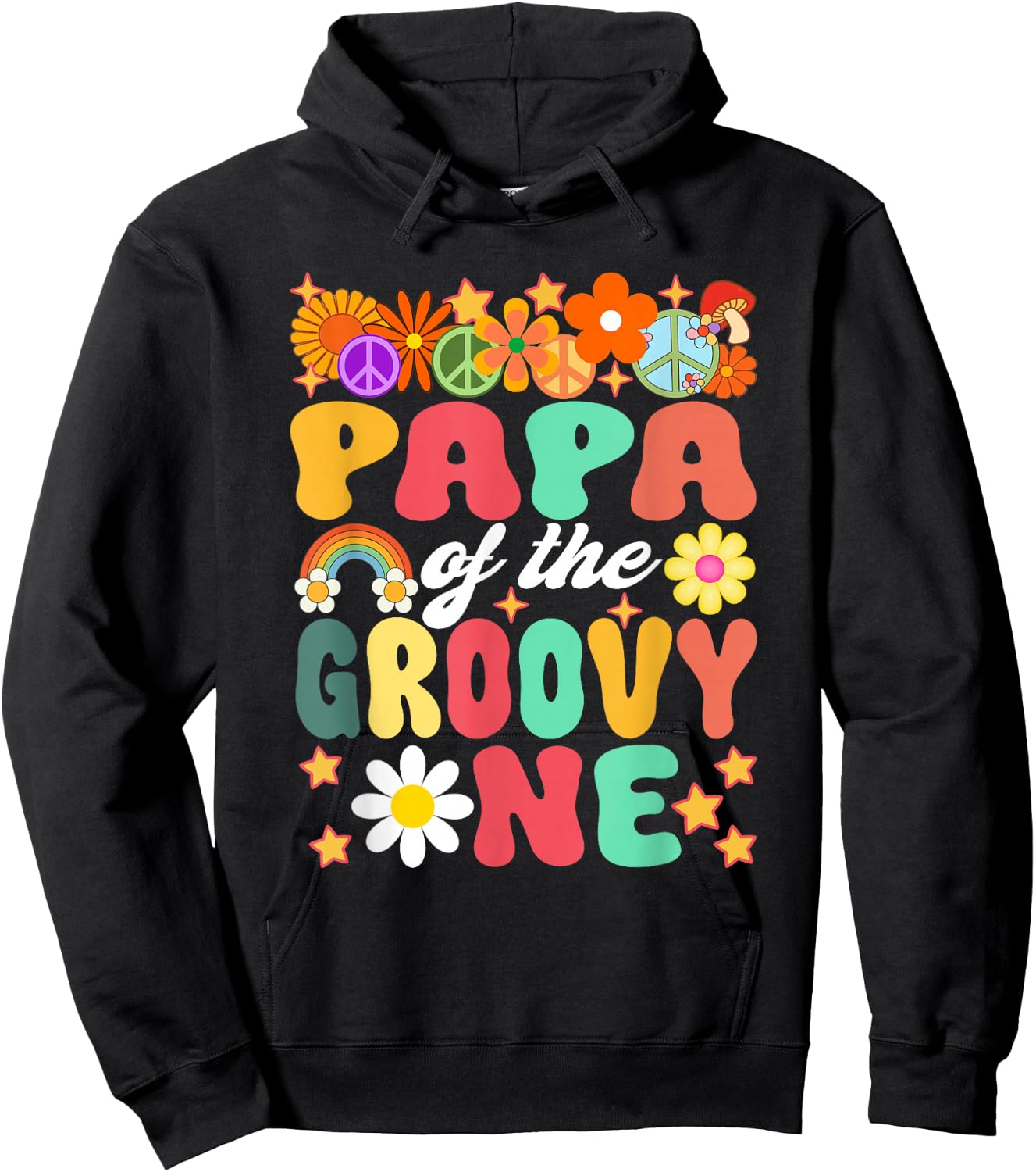 Retro Papa of Groovy One Matching Family 1st Birthday Hoodie - Hoodie | Black
