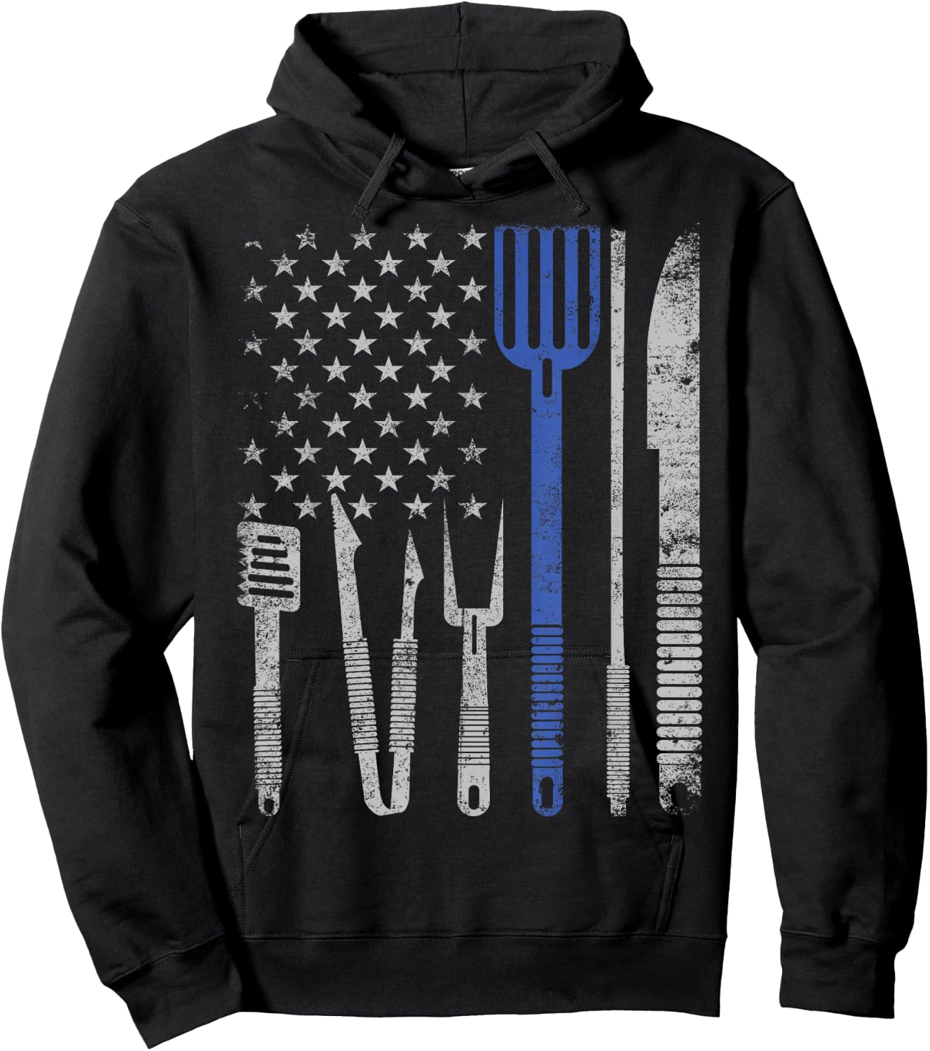 BBQ Grill pork with USA flag Cooking Chef t shirt Men Women Hoodie - Hoodie | Black