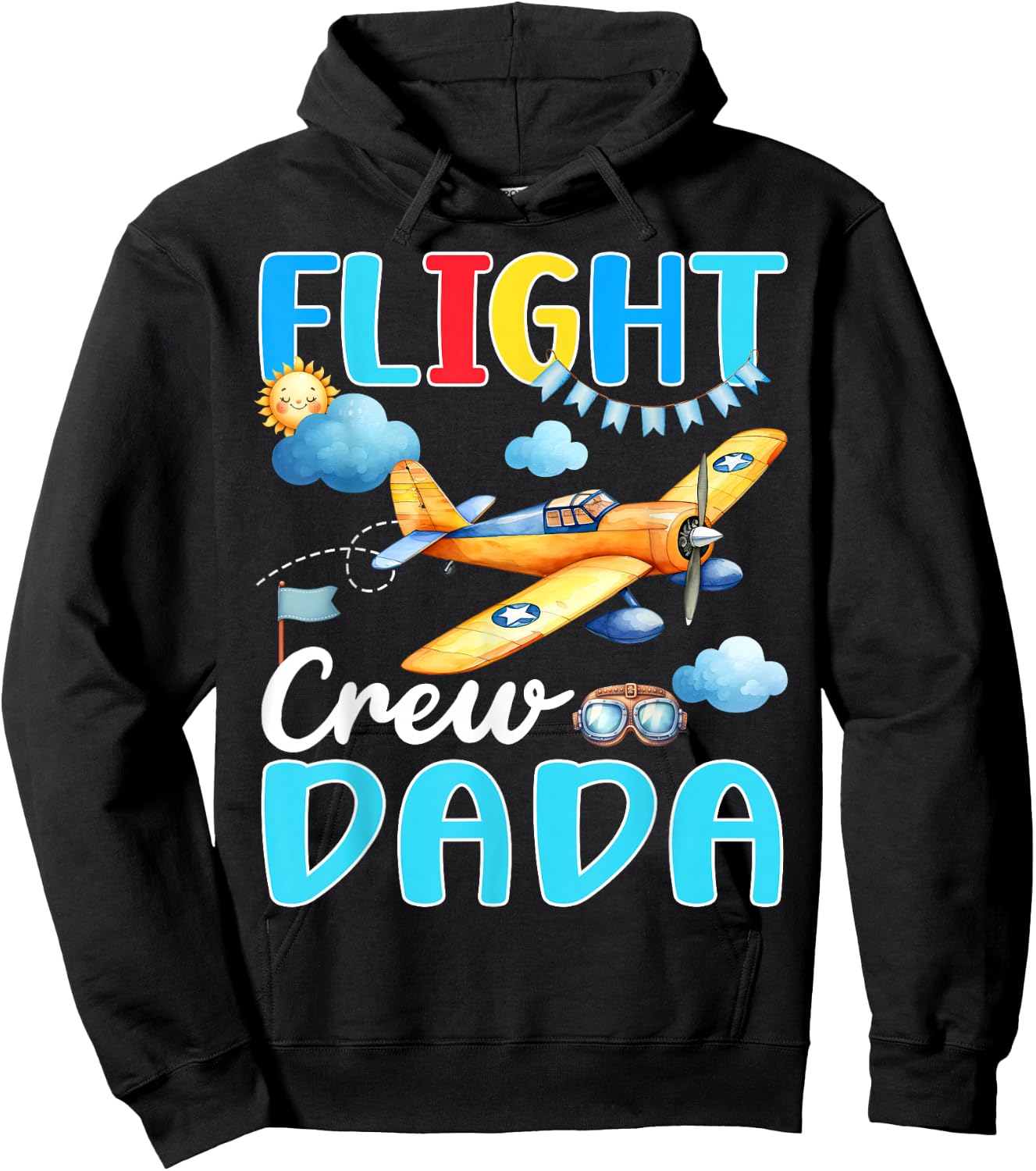 Flight Crew Dada Birthday Squad Airplane Matching Family Hoodie - Hoodie | Black