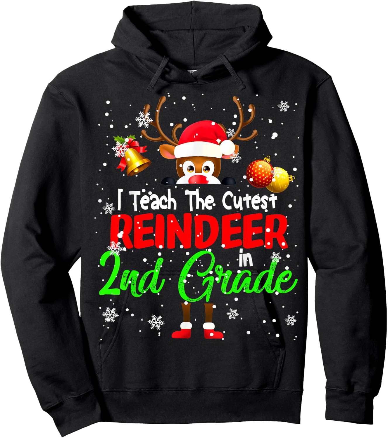 I Teach The Cutest Reindeer In 2nd Grade Christmas Teacher Hoodie - Hoodie | Black