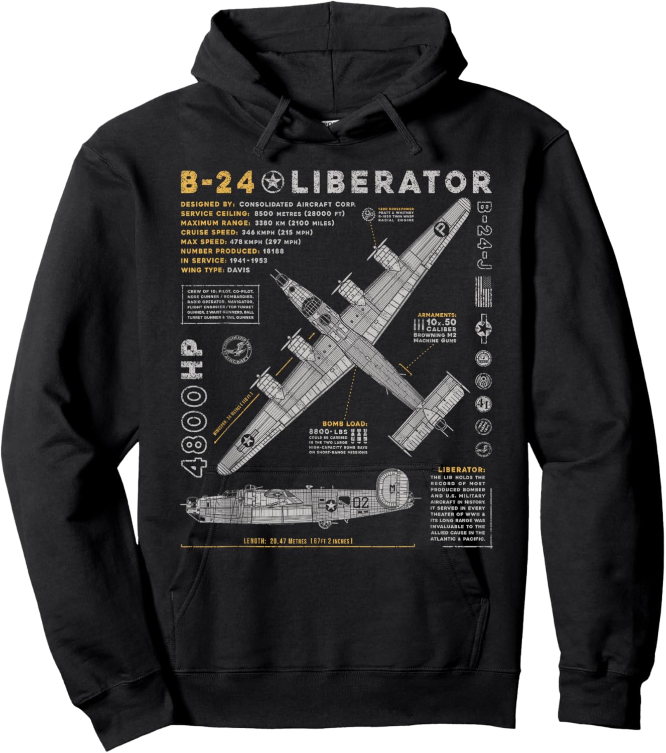 B-24 Liberator | Consolidated Aircraft B24 Bomber Vintage Hoodie - Hoodie | Black