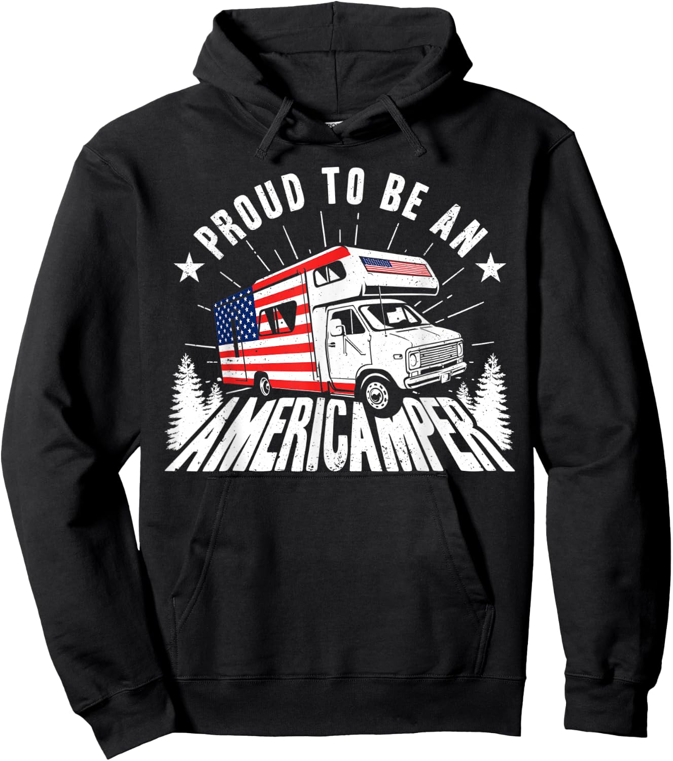 Proud Americamper USA Flag 4th of July RV Camper Camping Men Hoodie - Hoodie | Black