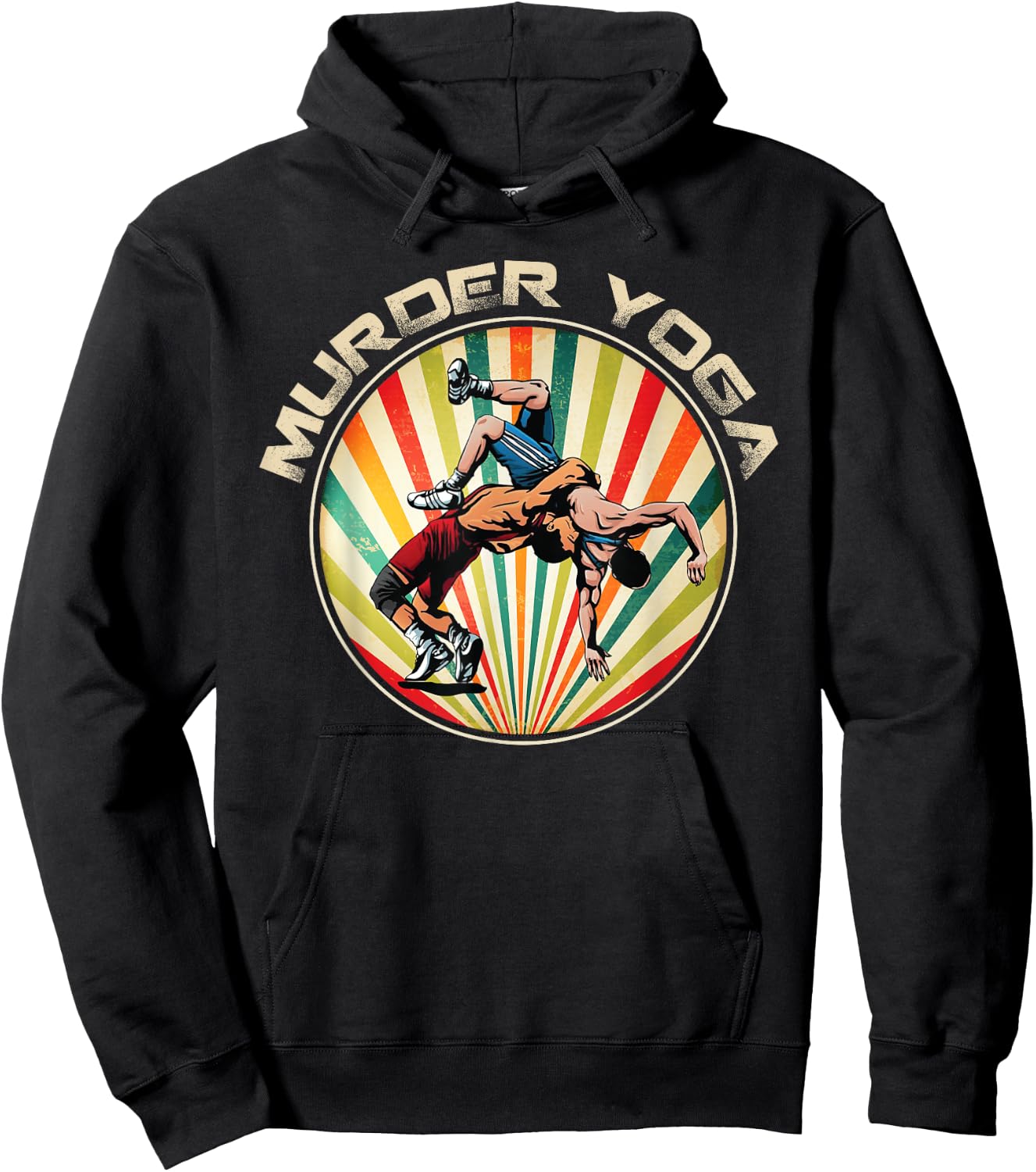 Wrestler Murder Yoga Vintage Retro Sunset Funny Wrestling Hoodie - Hoodie | Black