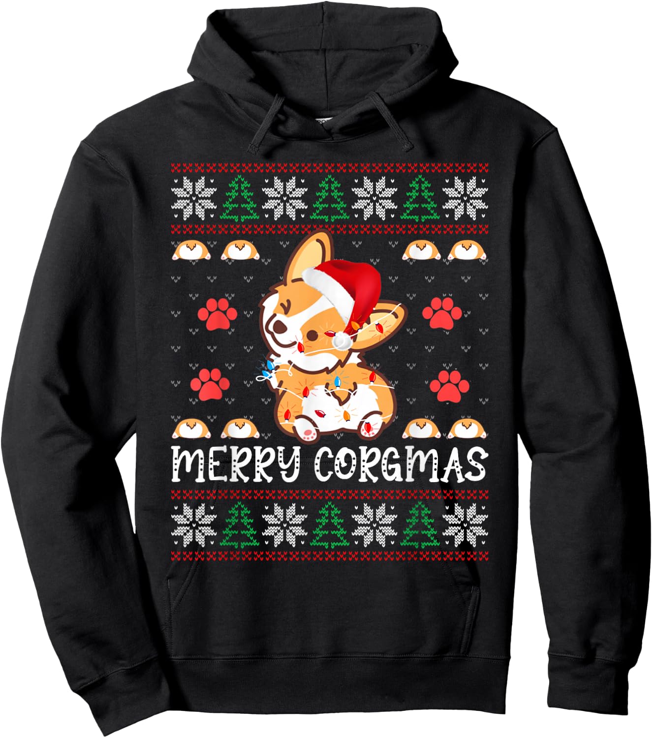 Merry Corgmas Santa Claus Corgi Dog Xmas Tree Ugly Christmas Hoodie - Hoodie | Black