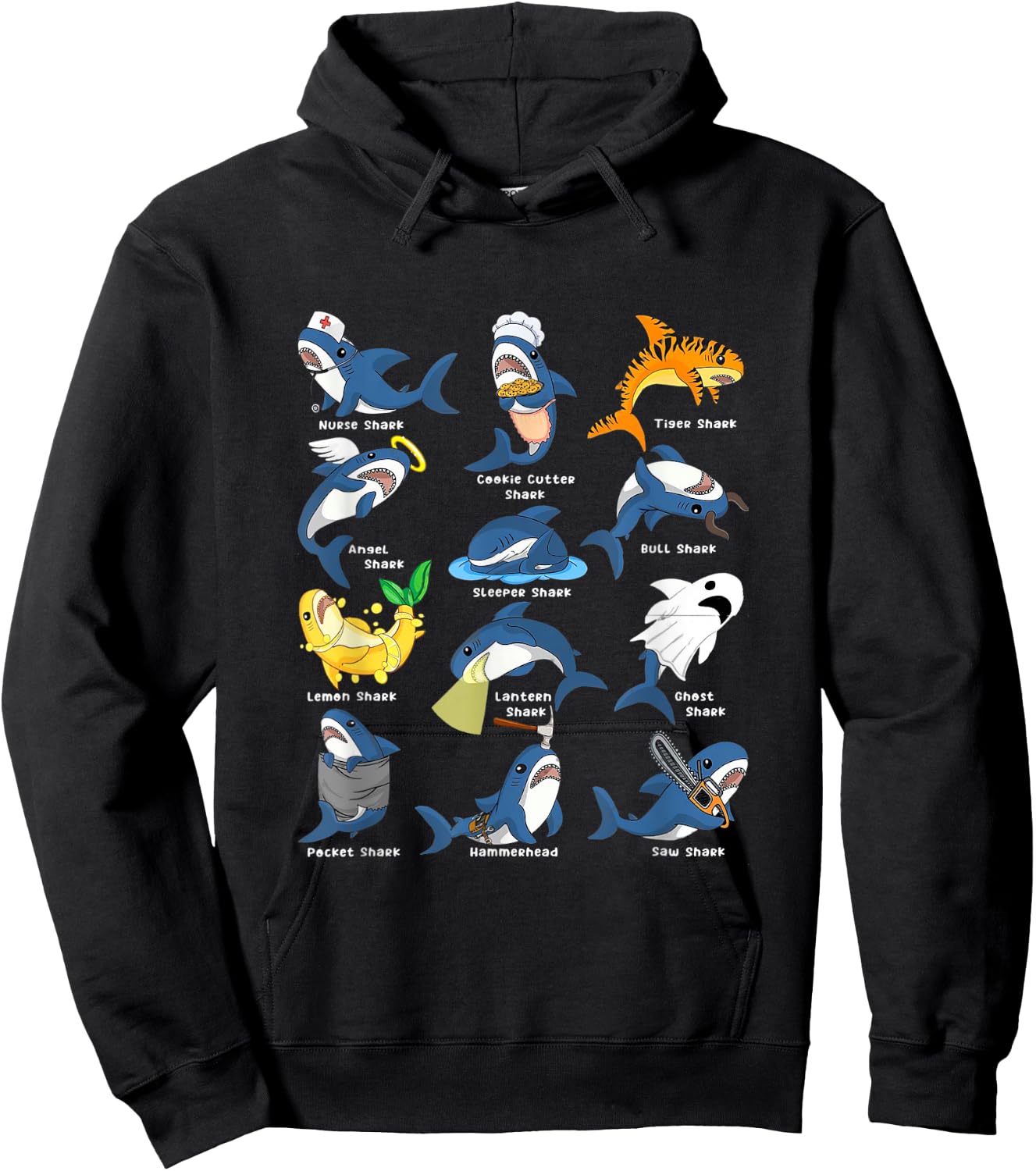 Type of Sharks Costume Shark Nurse Angel Shark Sleeper Shark Hoodie - Hoodie | Black